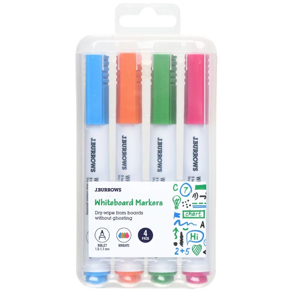 1 J.Burrows Whiteboard Markers Bullet Brights 4 Pack, 1 of 3