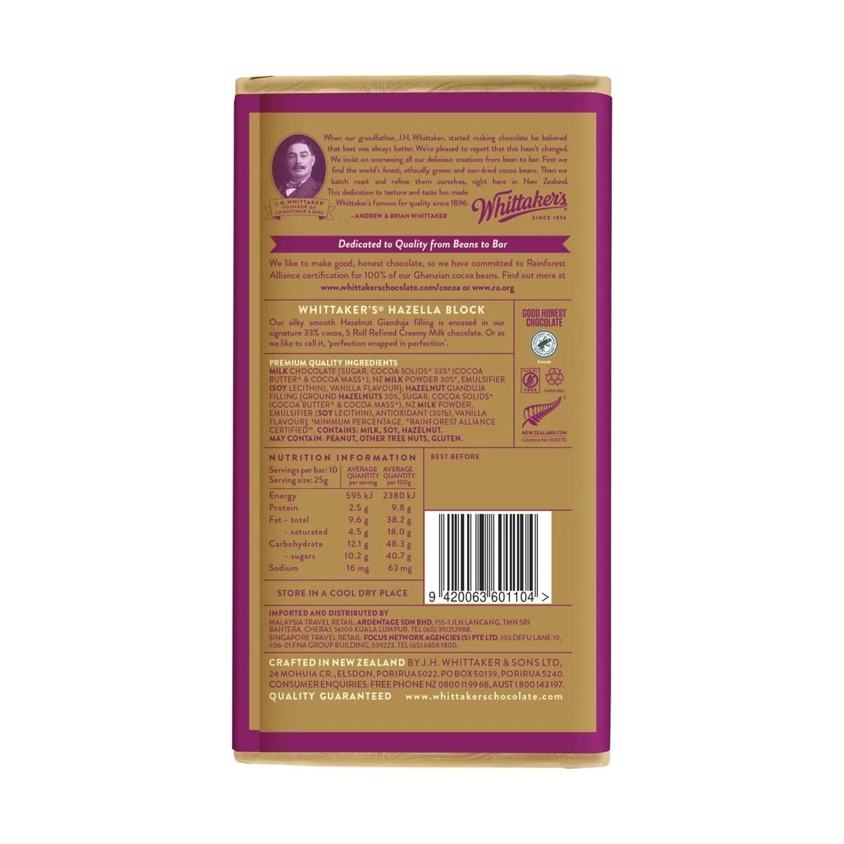 2 Whittaker's Hazella Creamy Milk Chocolate Block 250g, 2 of 2