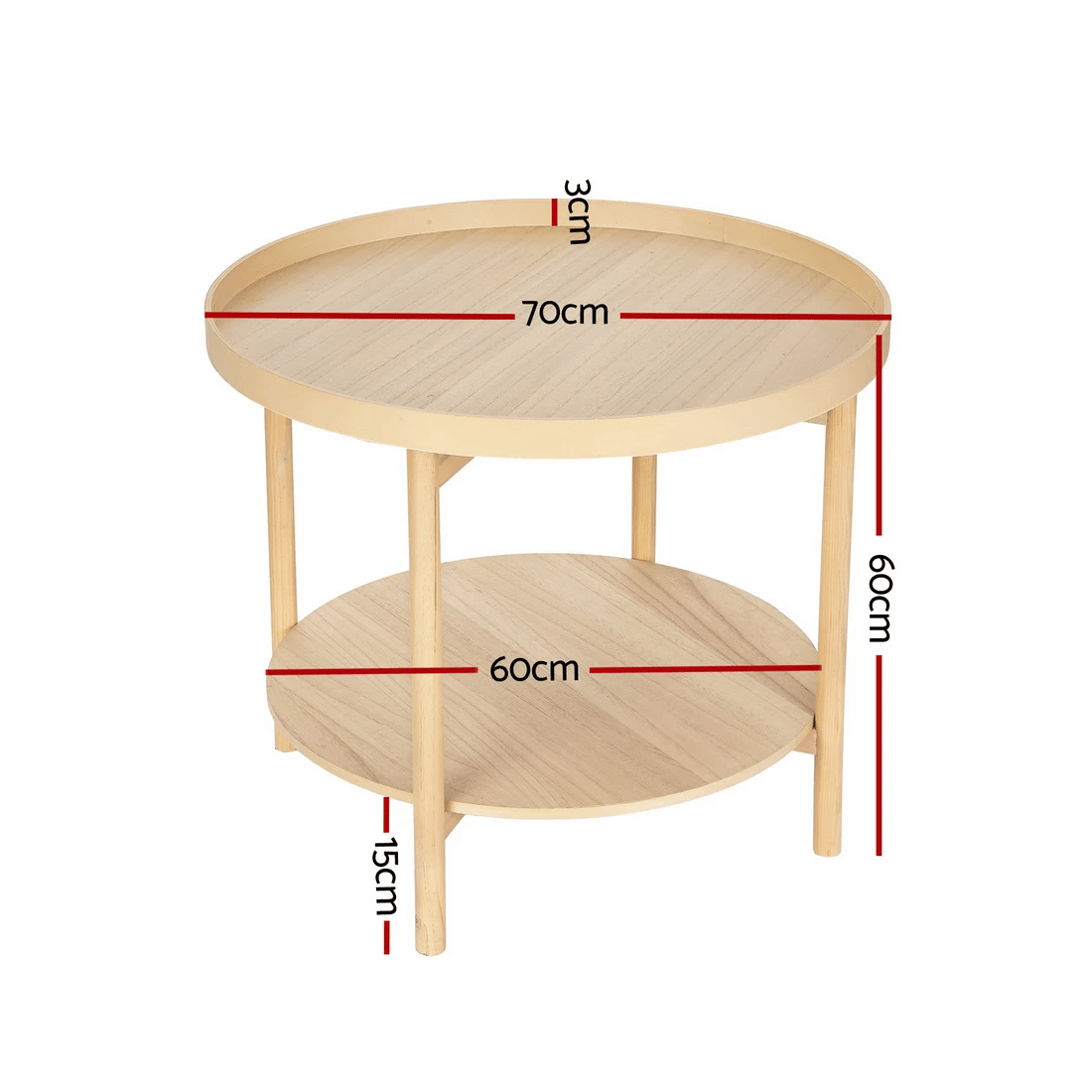2 Artiss Coffee Table Side Table Round 70CM - Natural, 2 of 6