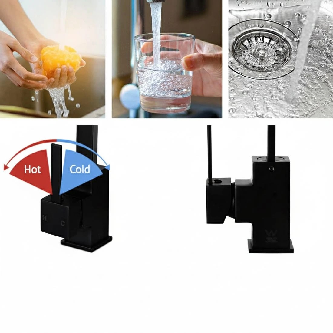 2 Cefito Kitchen Mixer Tap Mixer Square Sink Faucet Basin Laundry - Black, 2 of 3