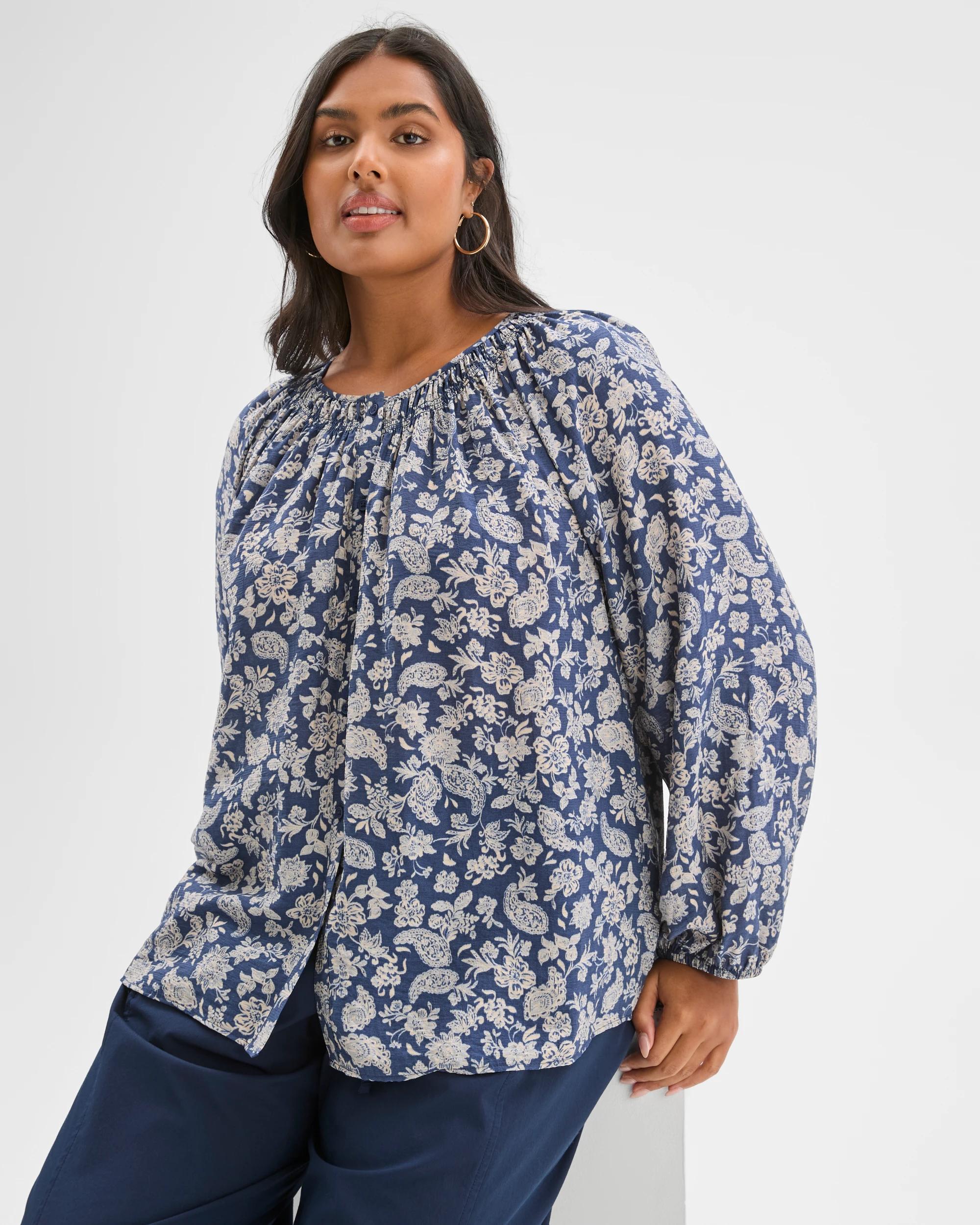 7 Target Curve Plus Size 3/4 Sleeve Button Through Textured Blouse MULTI, 7 of 7