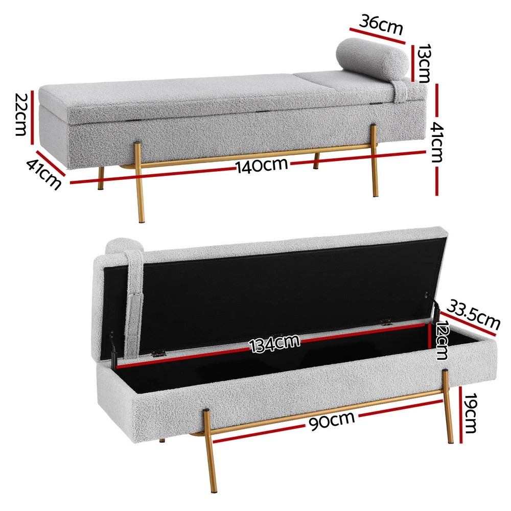 2 Artiss Storage Ottoman Bed 140cm Pillow Foot - Grey, 2 of 6
