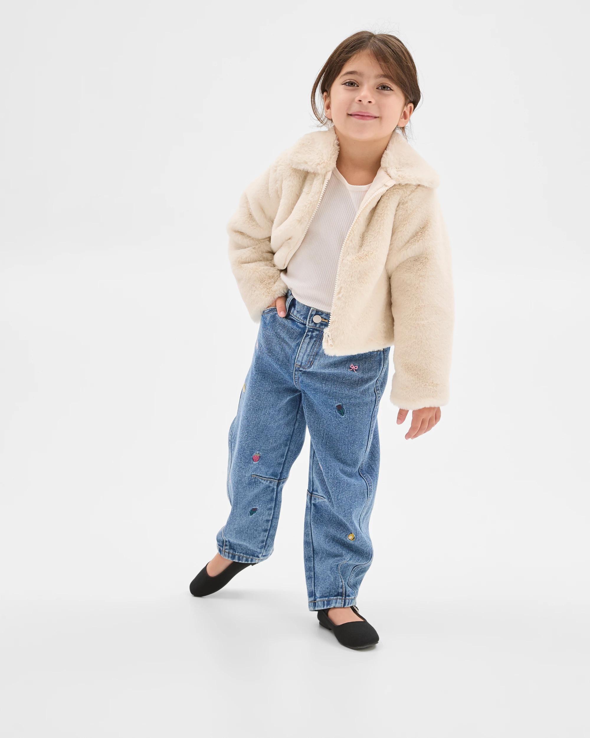 3 Target Kids Faux Fur Swing Jacket CREAM, 3 of 6