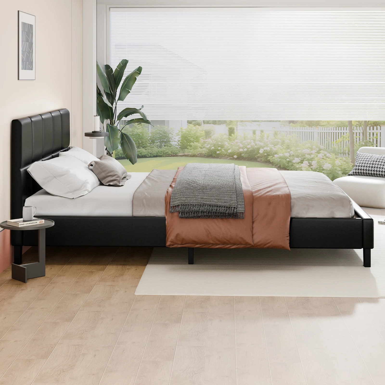 5 Alfordson Bed Frame King Size Wooden Platform Mattress Base Leather - Black, 5 of 10