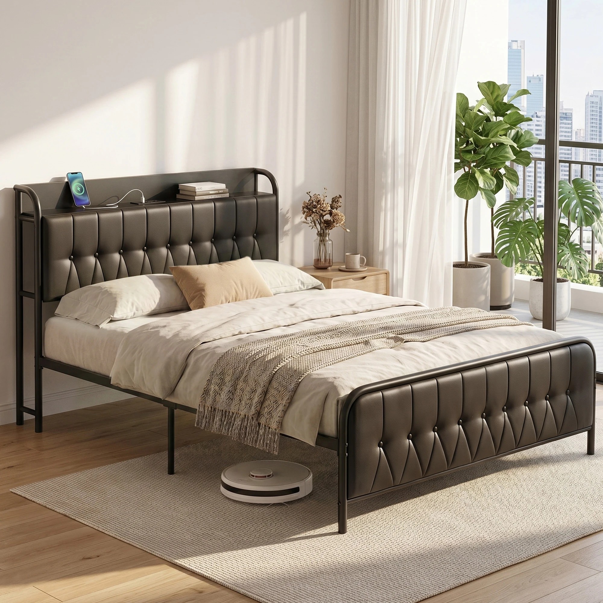 10 Artiss Double Bed Frame with Storage Headboard SAA Certified Charging Station - Black, 10 of 10