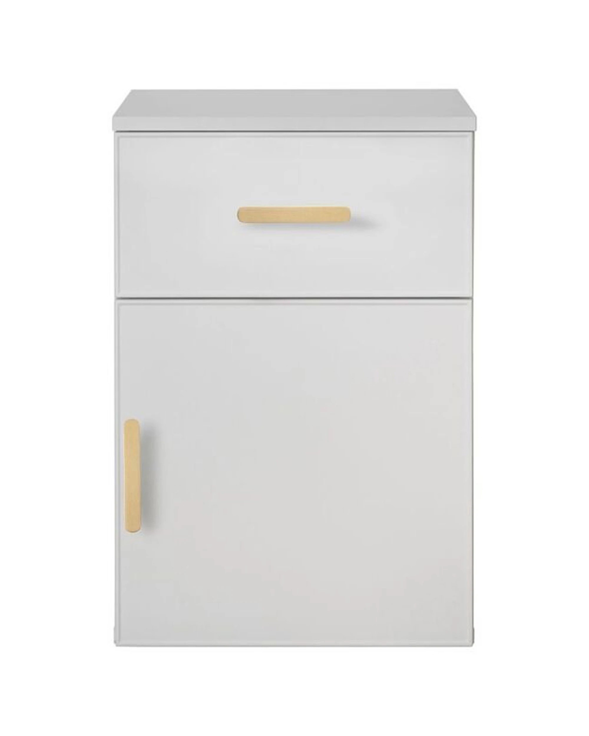 1 European Cabinetry Porto Bedside Table Slim Front Brass Oval Handle - White, 1 of 4