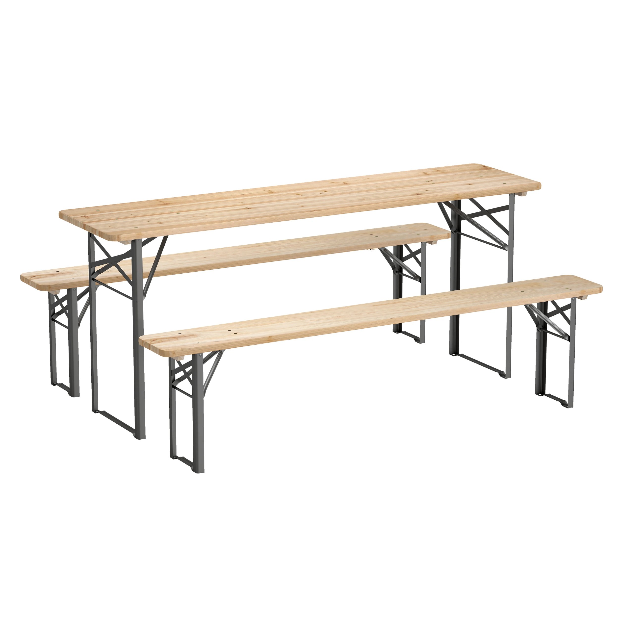 1 Costway 3PCS Folding Picnic Table w/Benches Fir Wood Portable Bear Camping Table, 1 of 1