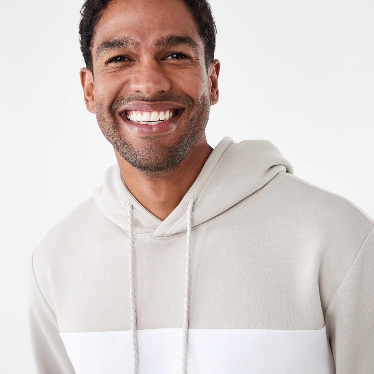 4 Active Mens Colour Block Fleece Hoodie Sil Beige, 4 of 6