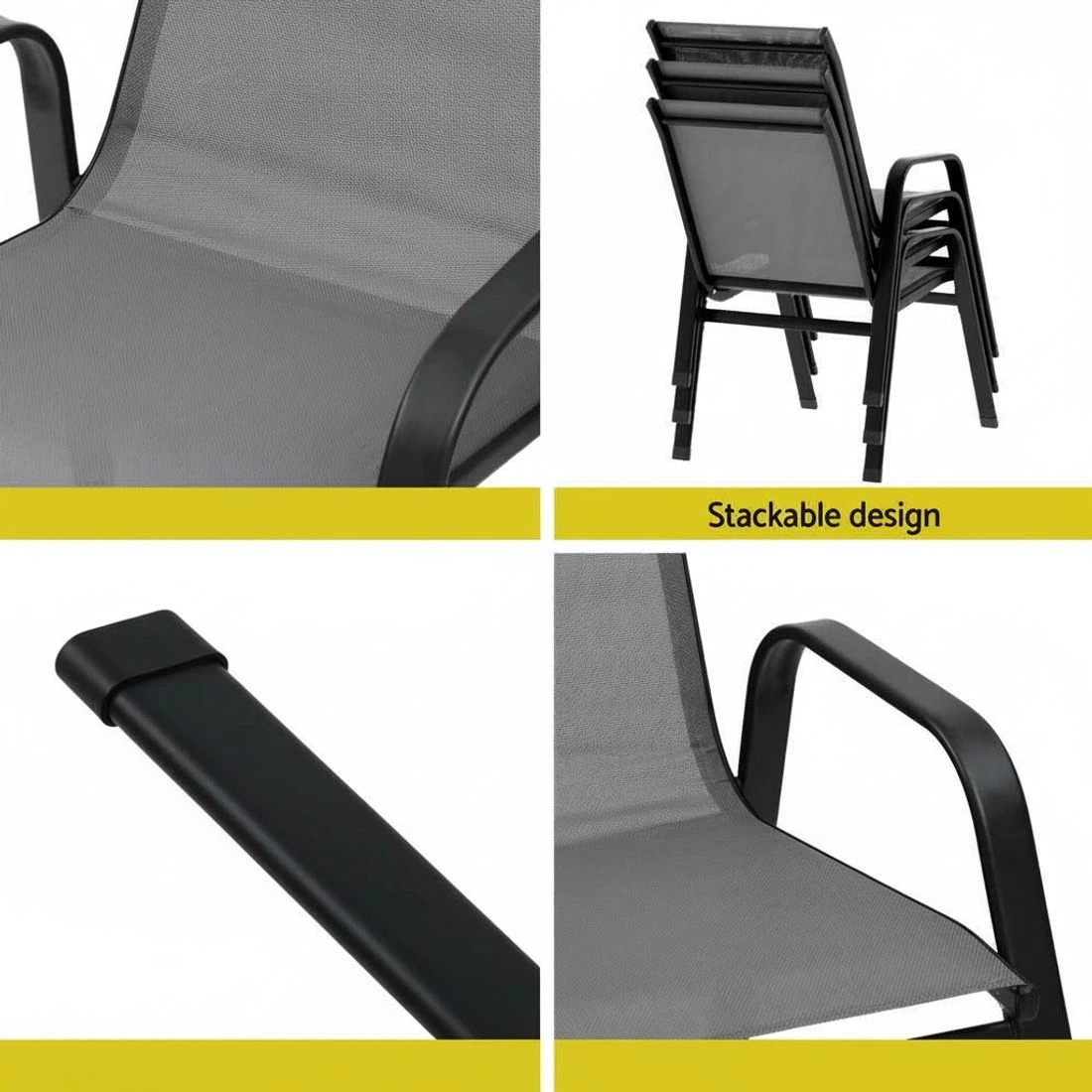 6 Gardeon 4PC Outdoor Dining Chairs Stackable Lounge Chair Patio Furniture - Grey, 6 of 6