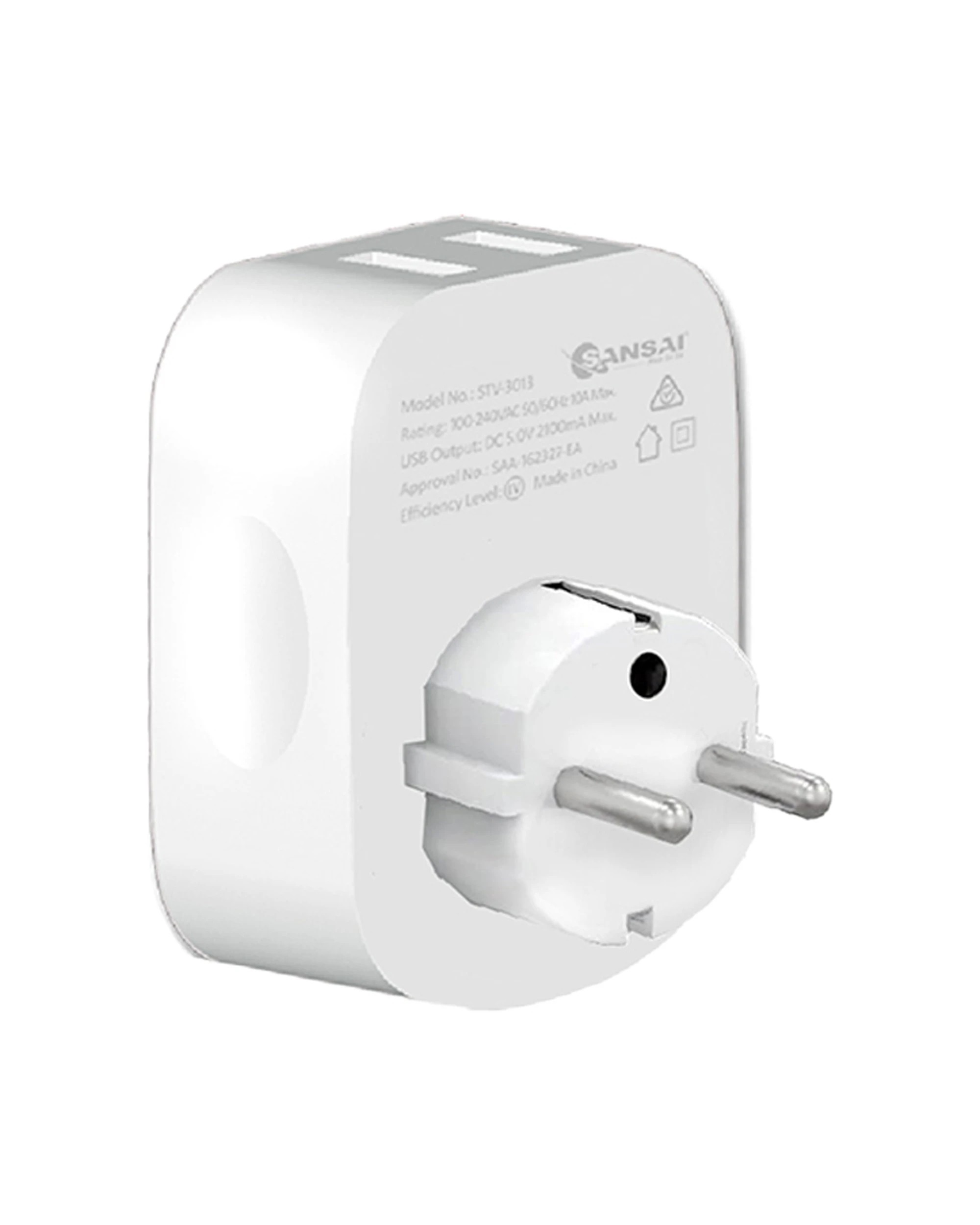 1 Sansai Surge Protected Travel Adapter with USB-C And USB-A Port AU Europe - White, 1 of 3