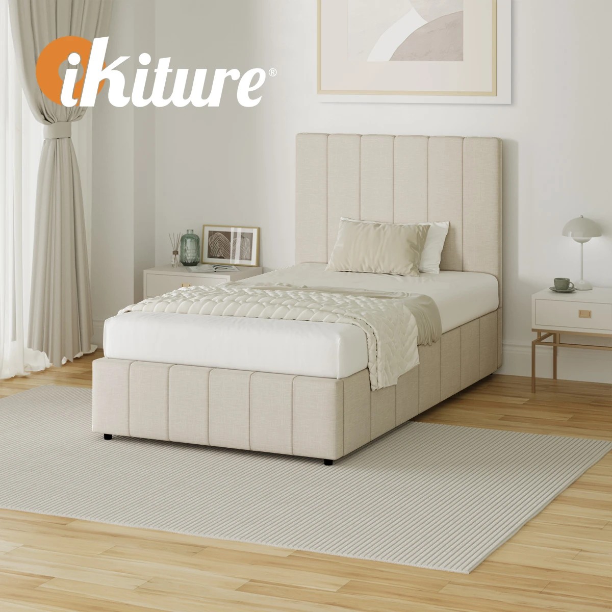 6 Oikiture King Single Bed Gas Lift Base With Storage Bed Frame
 - Beige, 6 of 10