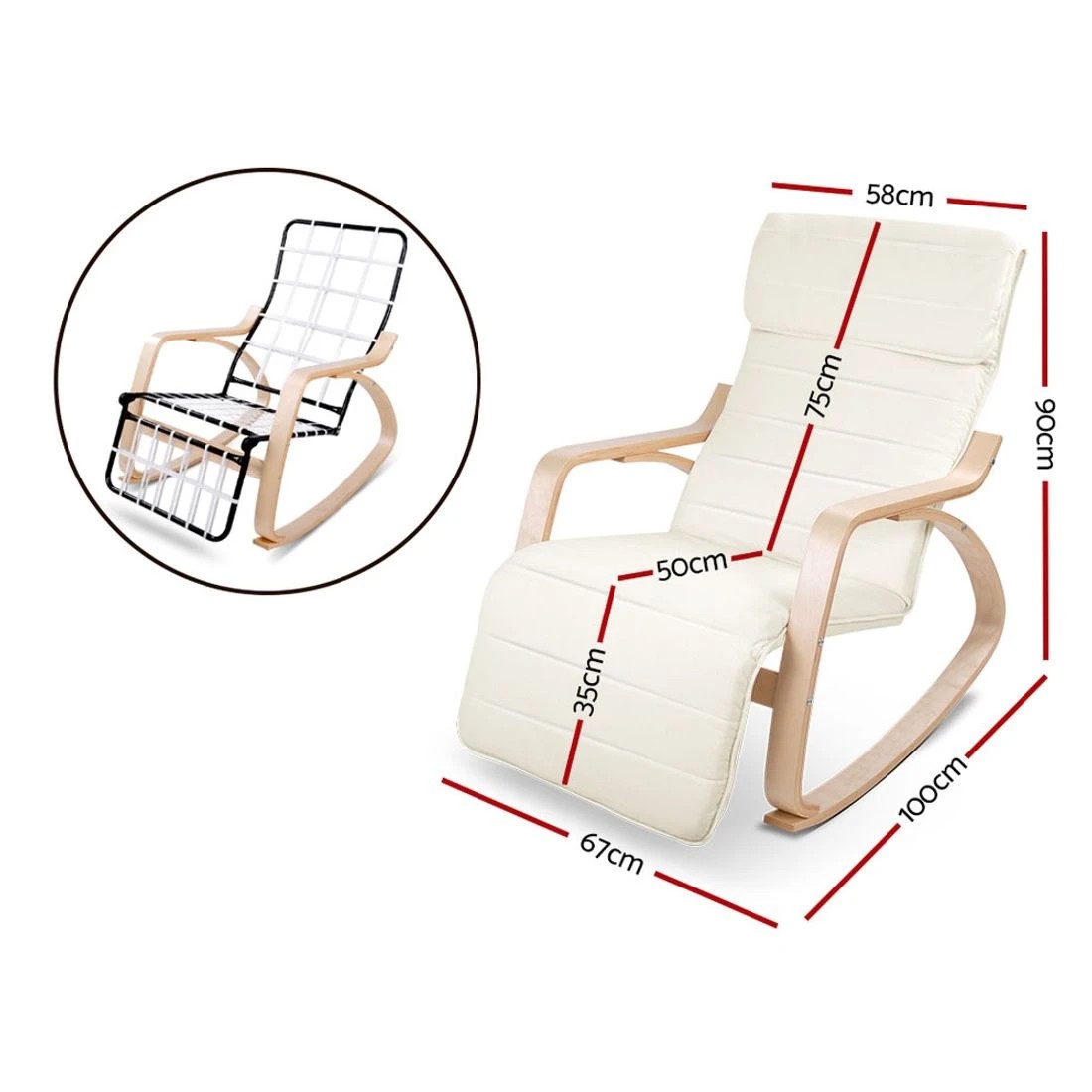 2 Artiss Rocking Armchair Footrest Nursing - White, 2 of 6