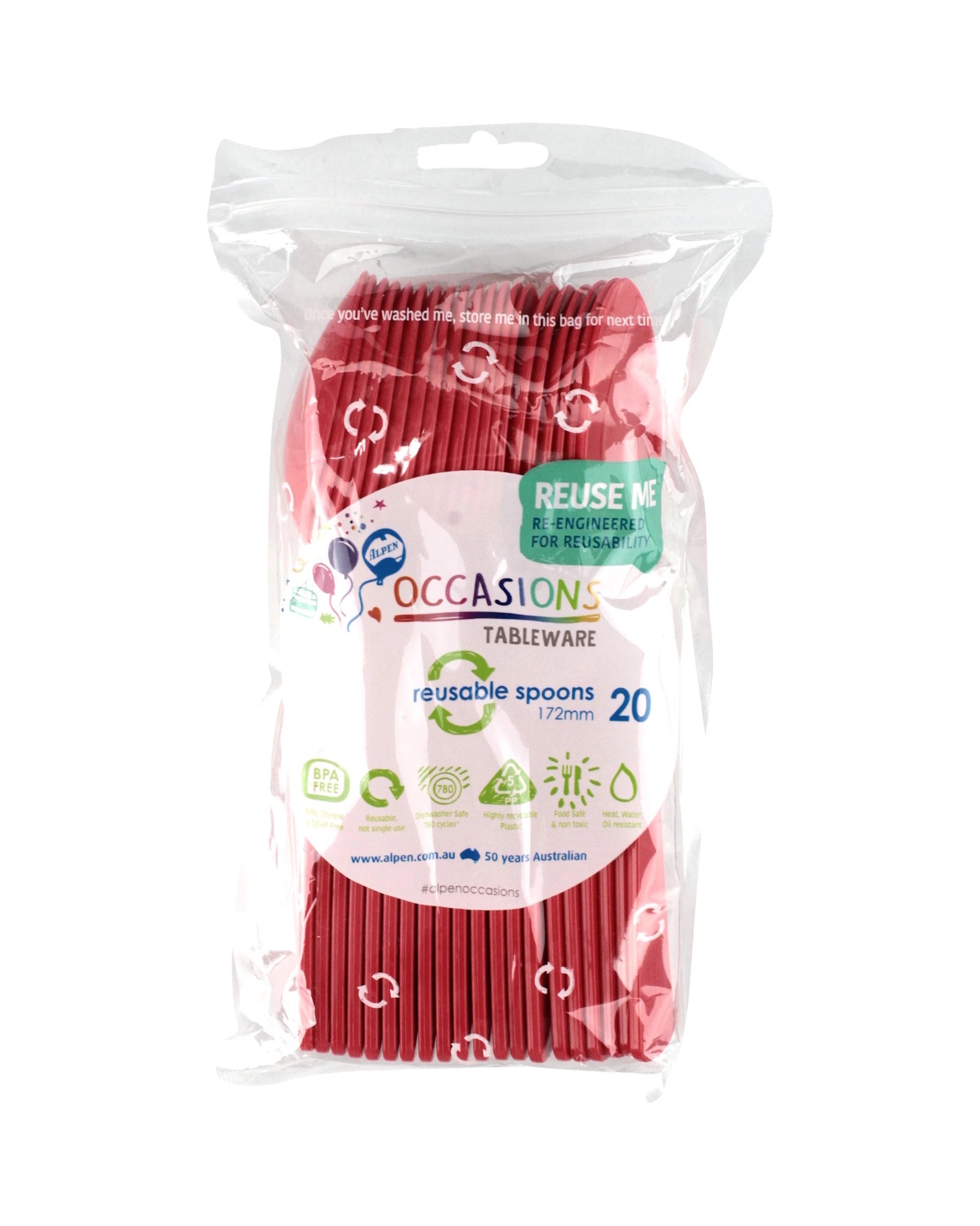 2 Alpen Reusable Spoons Pack of 20 - Red - Red, 2 of 3