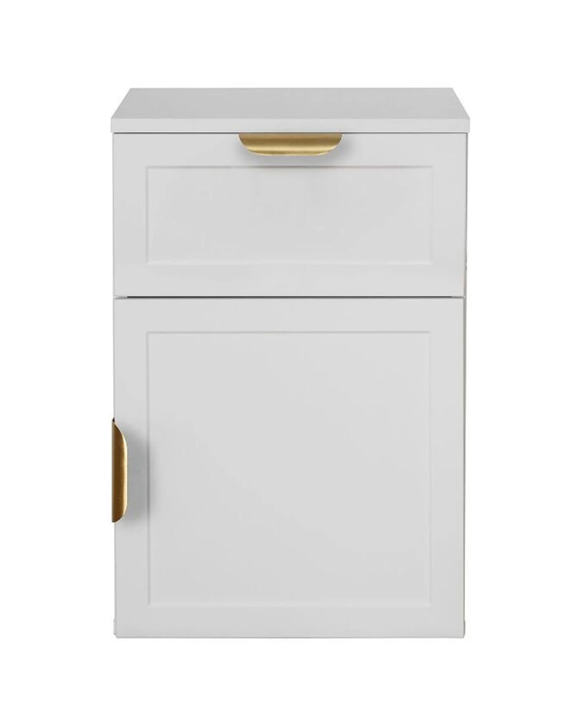 1 European Cabinetry Porto Bedside Table Hamptons Brass Pull Handle - White, 1 of 4