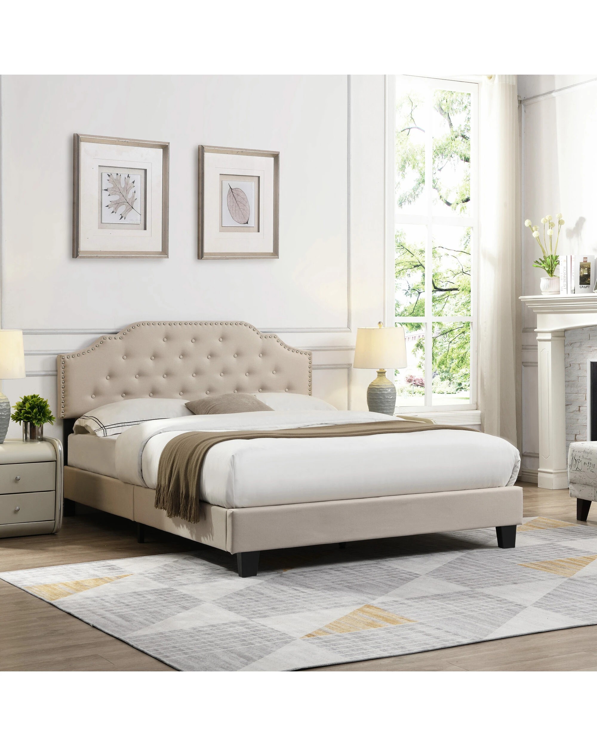 3 IHOMDEC BEF02 Queen Size Bed Frame Base - Beige - Beige, 3 of 10