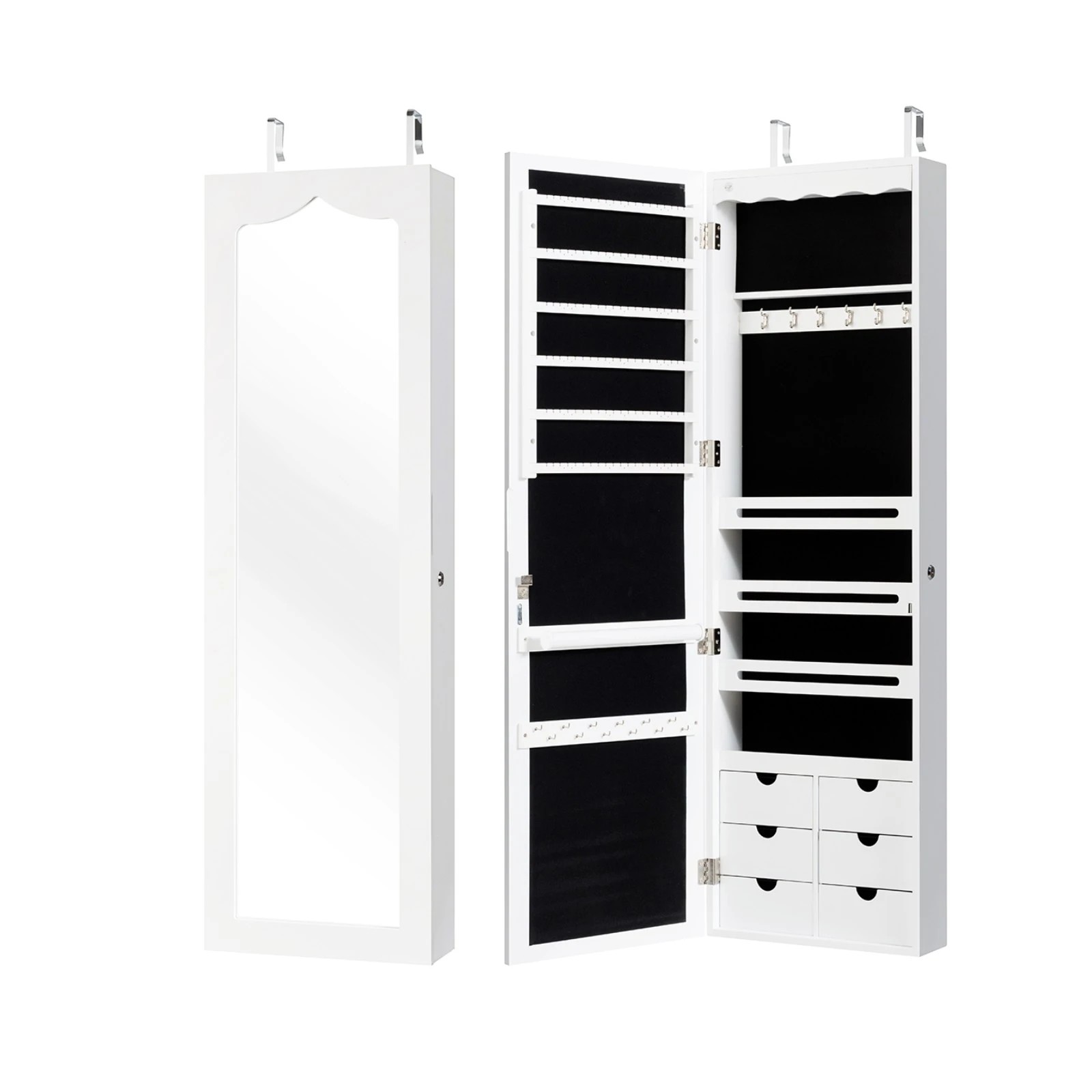 1 Costway Wall/Door Mirror Jewelry Cabinet Lockable Armoire - White, 1 of 3