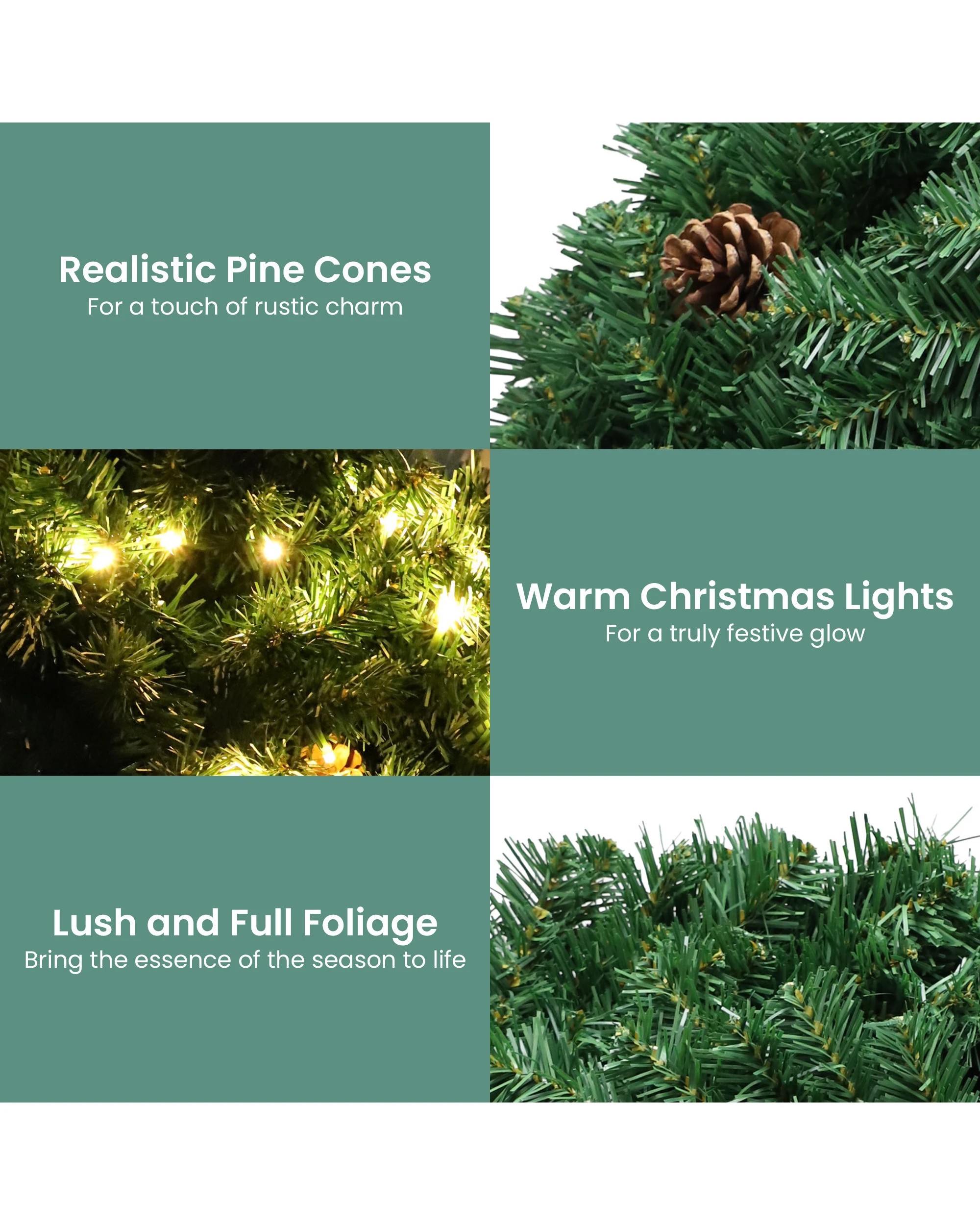 4 Christabelle 61cm Christmas Wreath Yuletide Glow With Pine Cones And Led Lights Front Door Decoration, 4 of 7