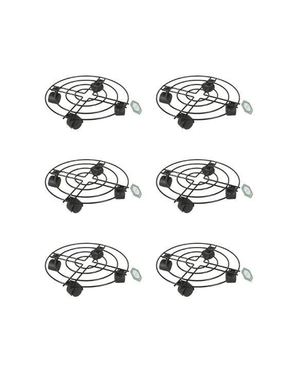 Antheia 6PK Iron Garden Decorative Plant Pot Stand Trolley 30cm - Black