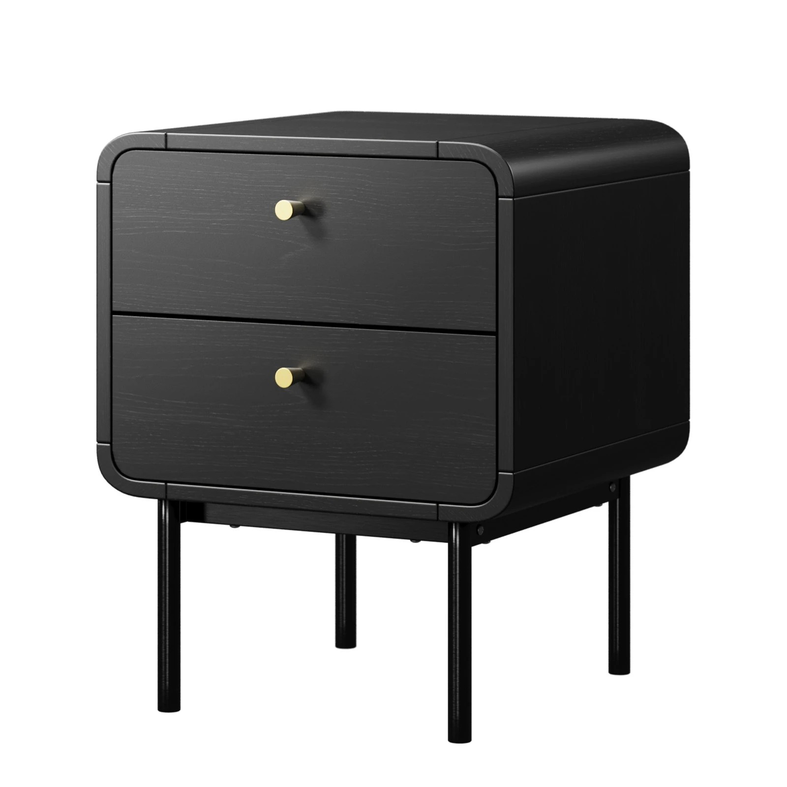 1 Oikiture Bedside Table 2 Drawers Side Table Bedroom Nightstand Metal - Black, 1 of 9