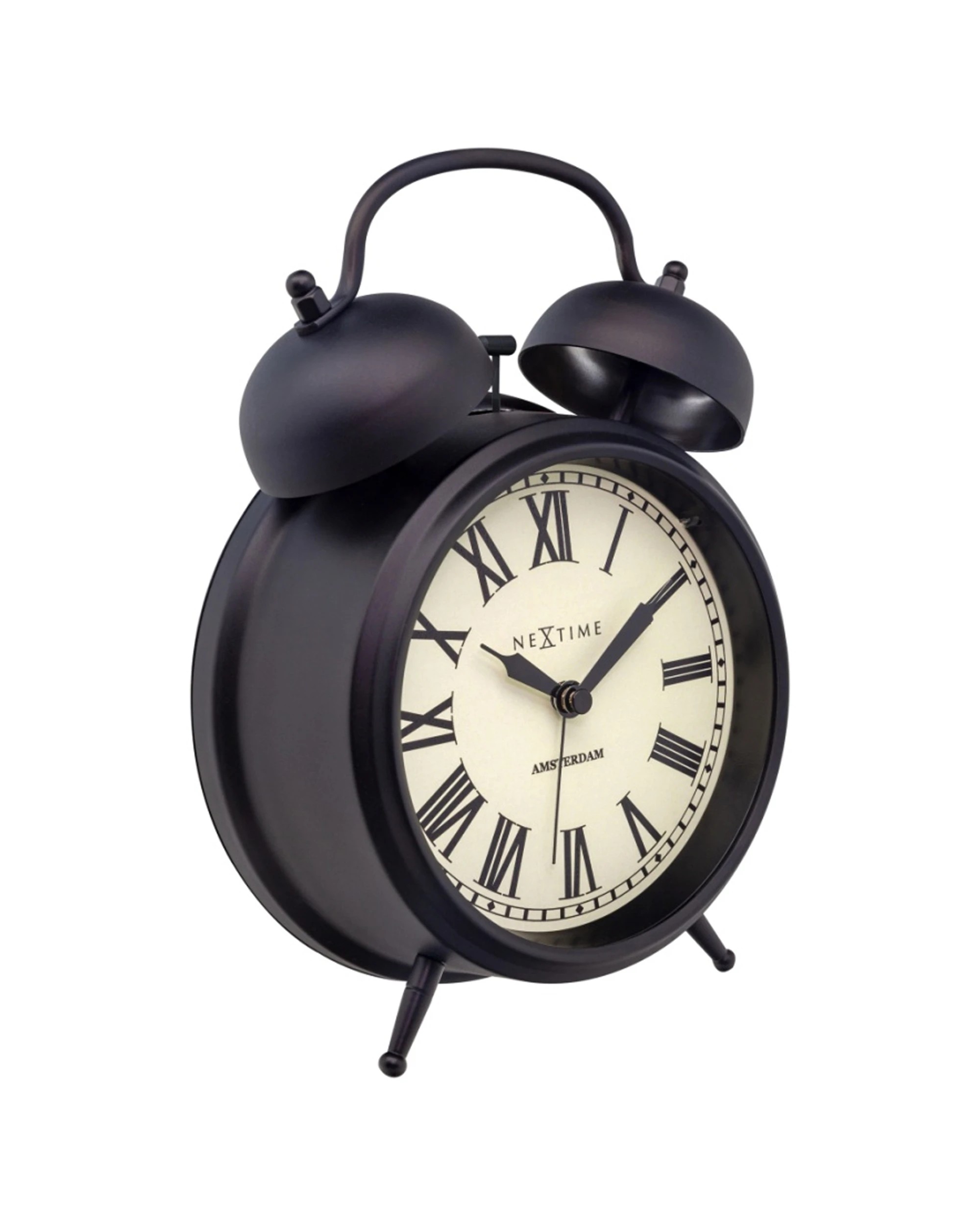 1 NEXTIME Amsterdam Alarm Clock Double Bell Silent Sweep Movement Night Light - Black, 1 of 8