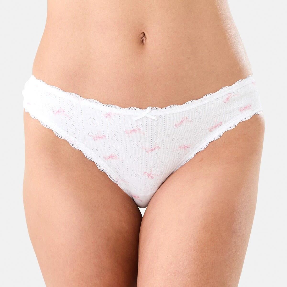 4 3 Pack Pointelle Cheeky Bikini Briefs Pink Bows, 4 of 10