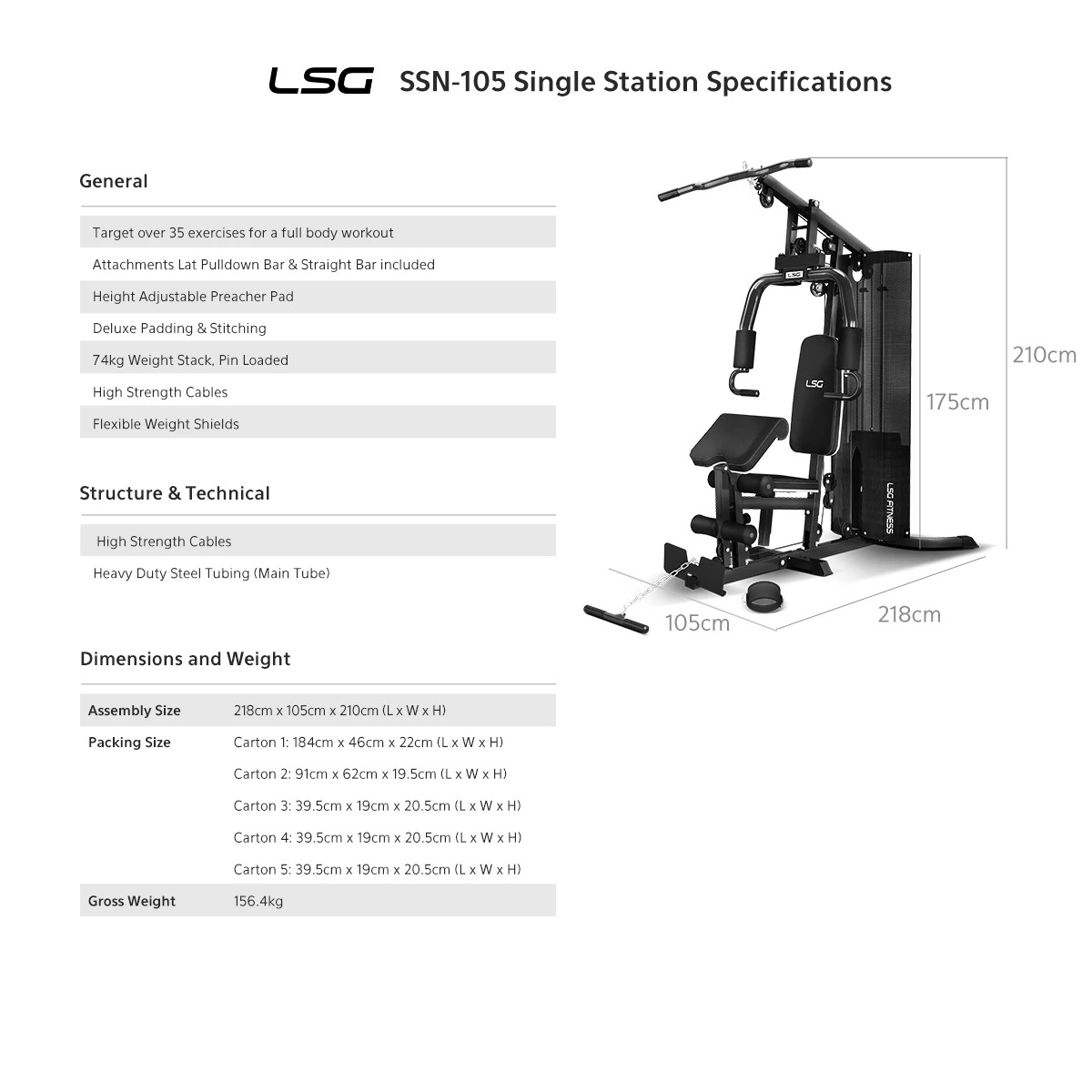 8 LSG SSN-105 Gym Station - Black, 8 of 8