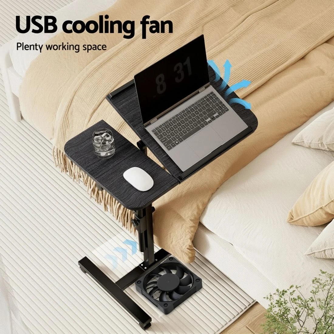 4 Artiss Laptop Desk Table Fan Cooling 60CM - Black, 4 of 8