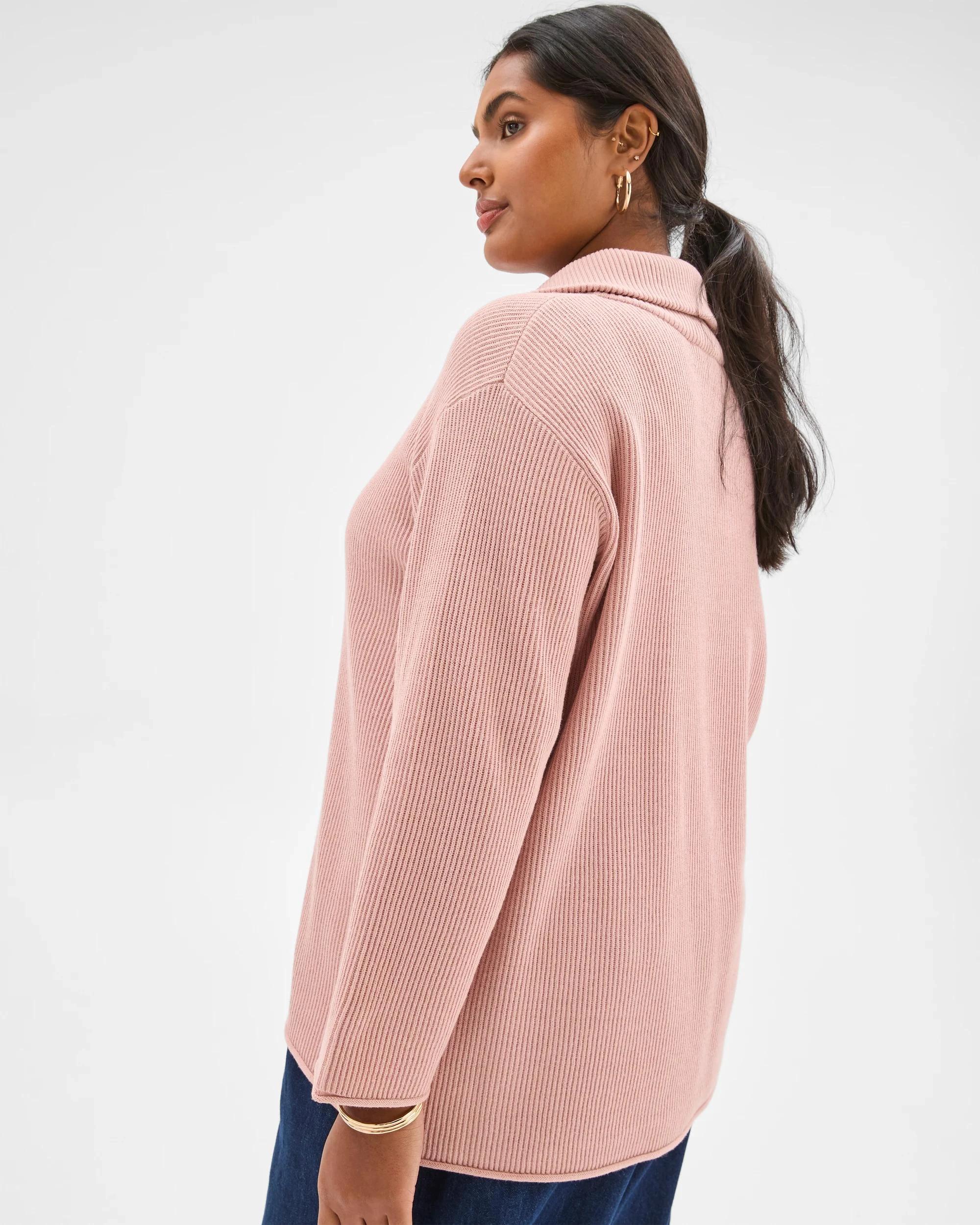 5 Target Curve Plus Size Australian Cotton Blend 1/4 Zip Jumper BLUSH, 5 of 7