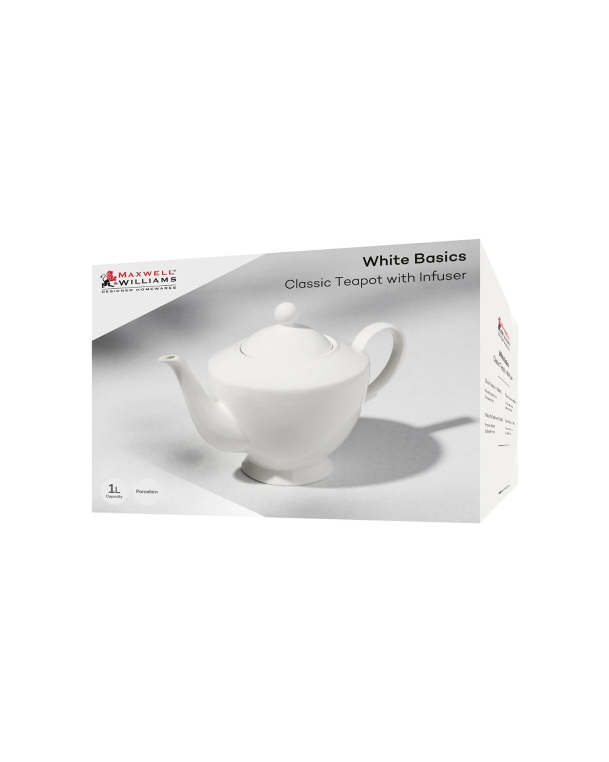 5 Maxwell & Williams Basics Porcelain Classic Teapot With Infuser 1L - White, 5 of 5