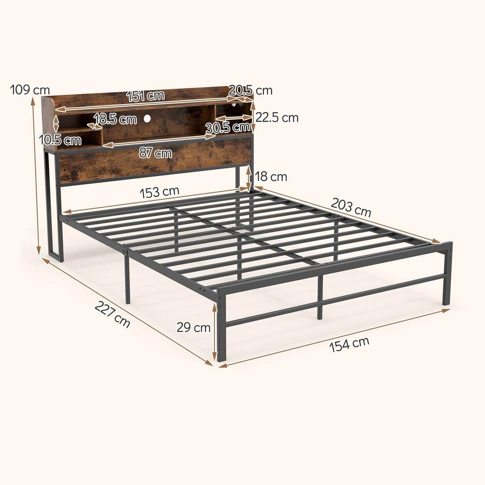 4 Costway Queen Size LED Bed Frame Metal Platform Bed Base w/Charging Ports Storage Shelf, 4 of 4