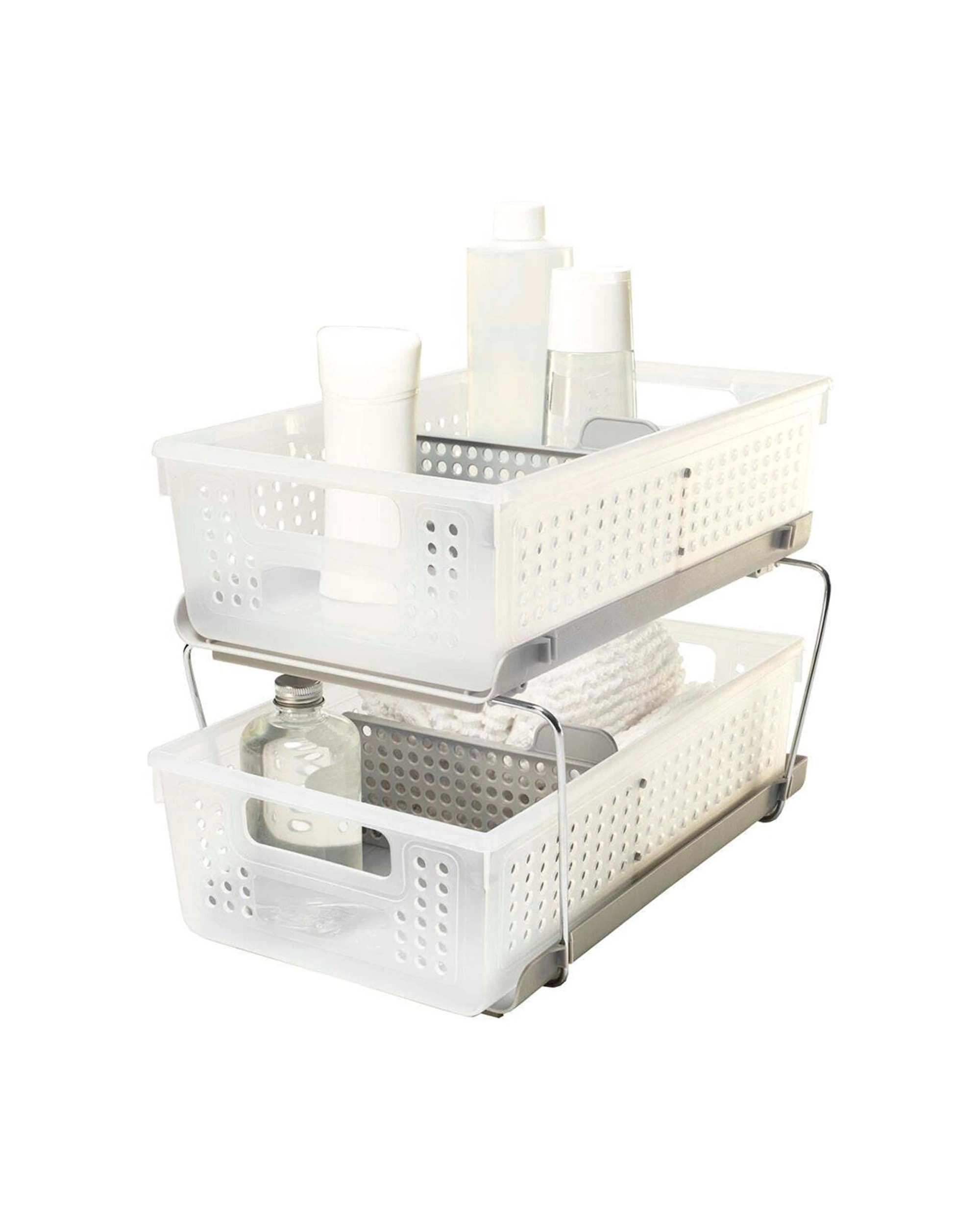 1 Madesmart Plastic 36cm Two Level Storage With Dividers Collapsible Design - White, 1 of 1