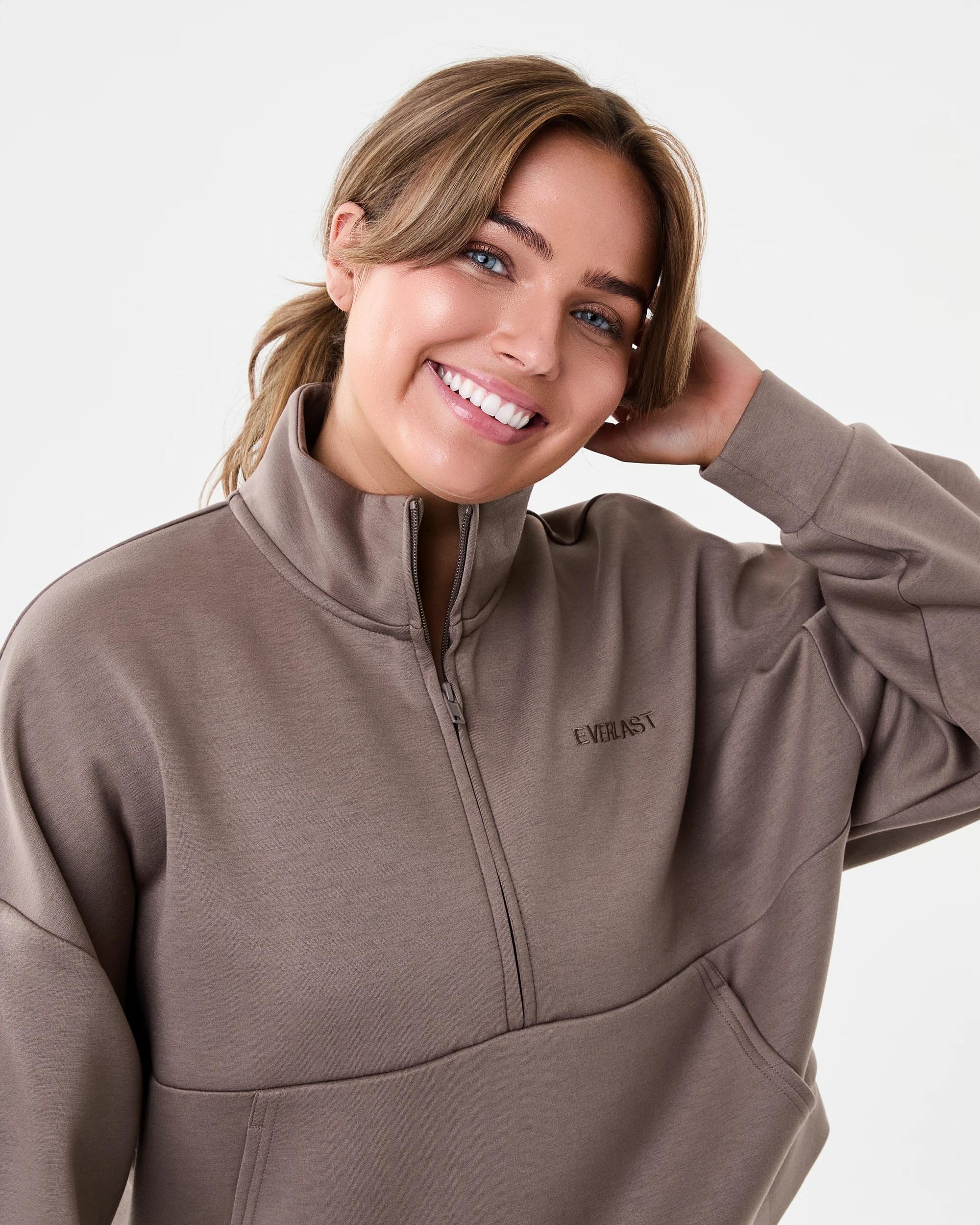 4 Everlast Womens Evercomfort 1/4 Zip Sweatshirt Mushroom, 4 of 7