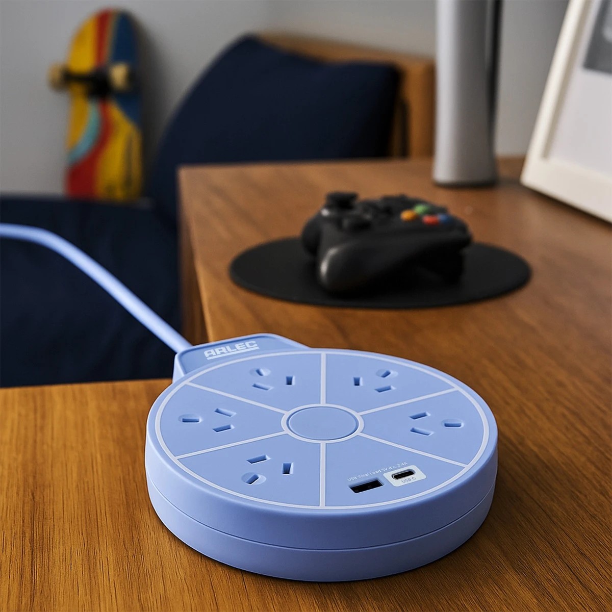 1 Arlec 5 Outlet USB A & C Charging Ports Round Powerboard - Blue, 1 of 6