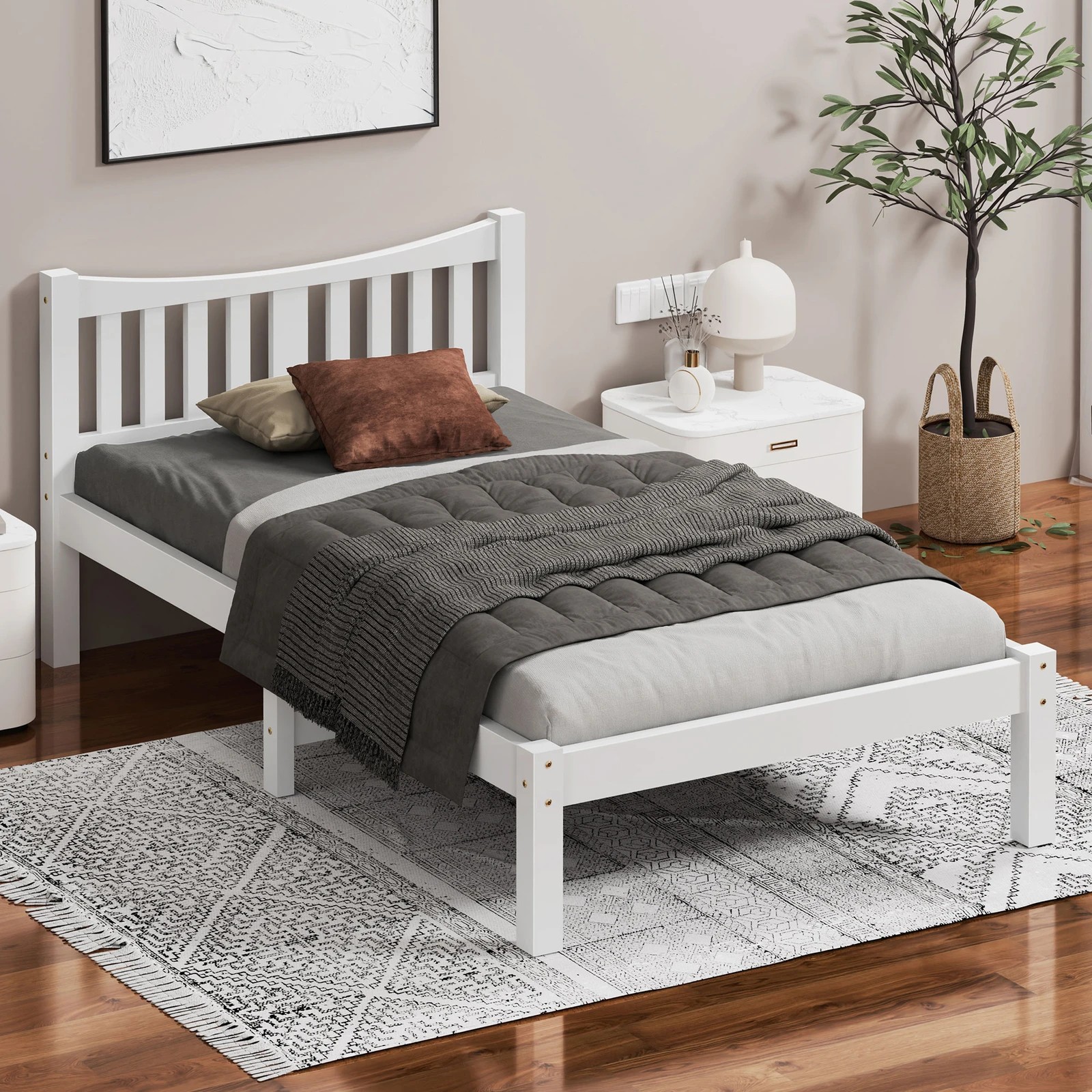 2 Alfordson Bed Frame Wooden King Single Solid Pine Timber Base Cambrie - White, 2 of 10