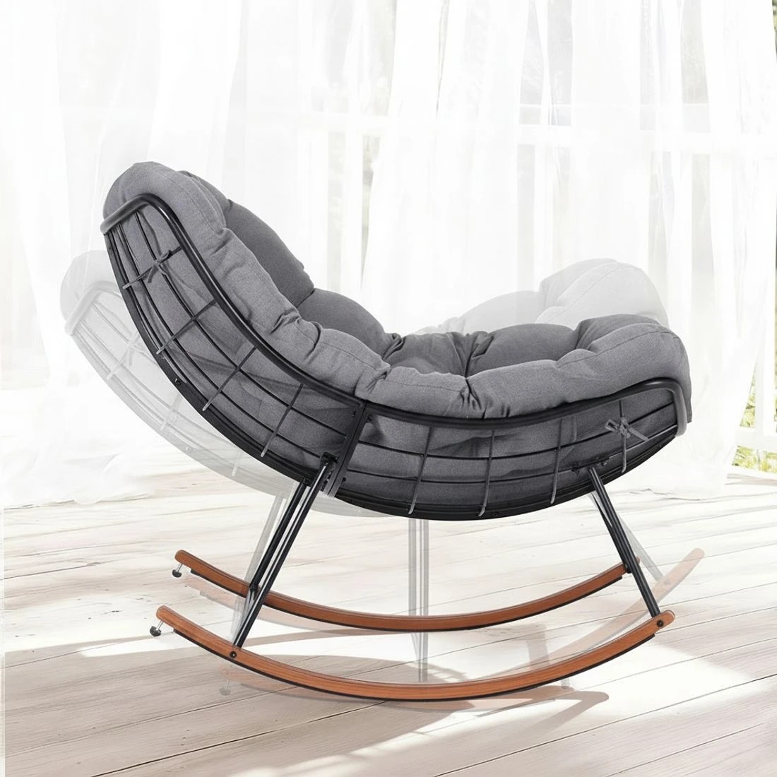 4 Gardeon Outdoor Rocking Chair Furniture Papasan Recliner Garden Patio Lounge Setting - Grey, 4 of 6