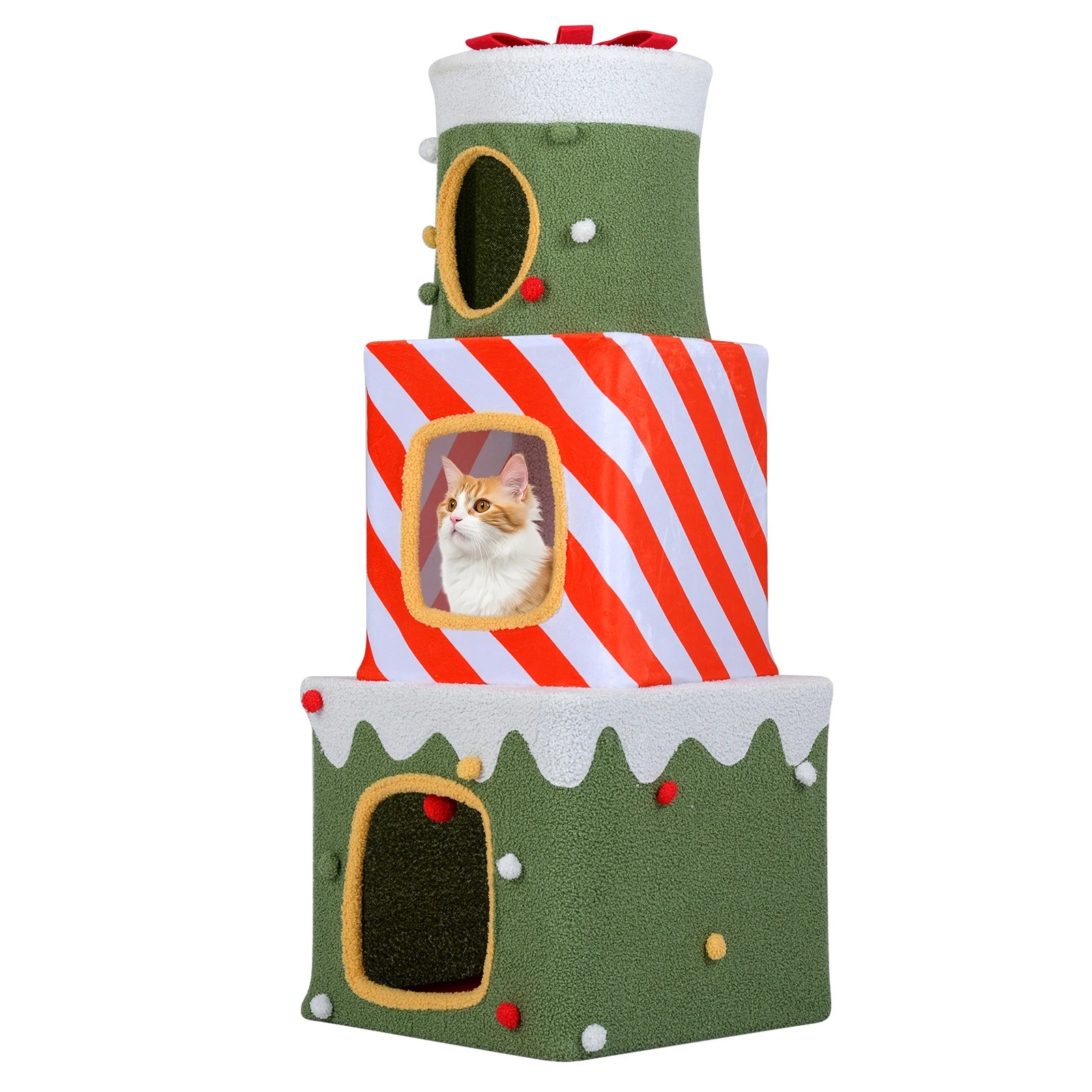 6 Costway 120cm Christmas Cat Tree Large Stackable Gift Box Cat Climbing Furniture, 6 of 7