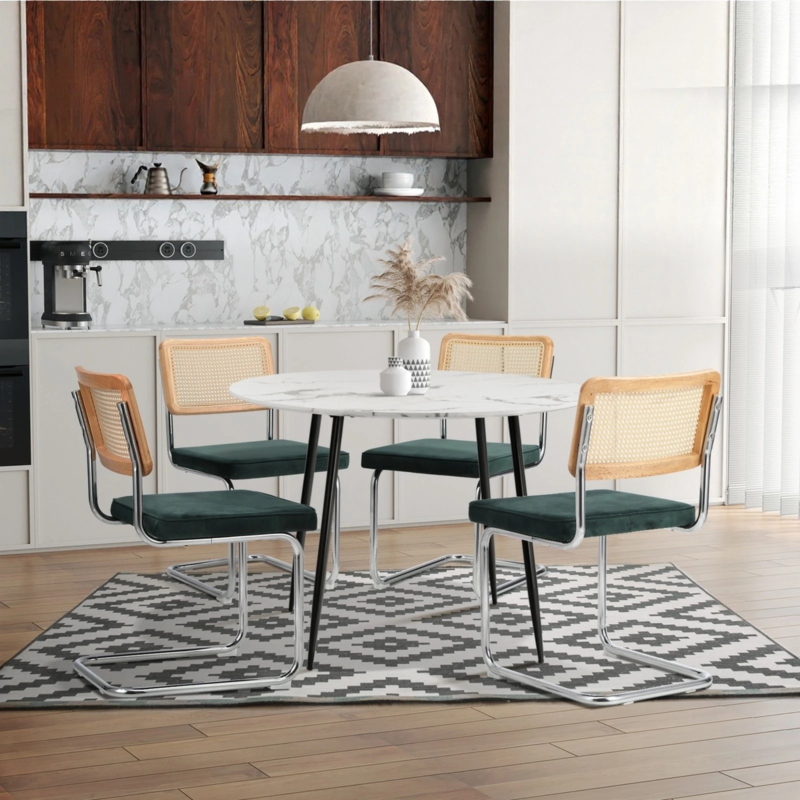 5 Oikiture 2x Rattan Dining Chair Cesca Replica Cantilever Velvet Padded
 - Green, 5 of 10