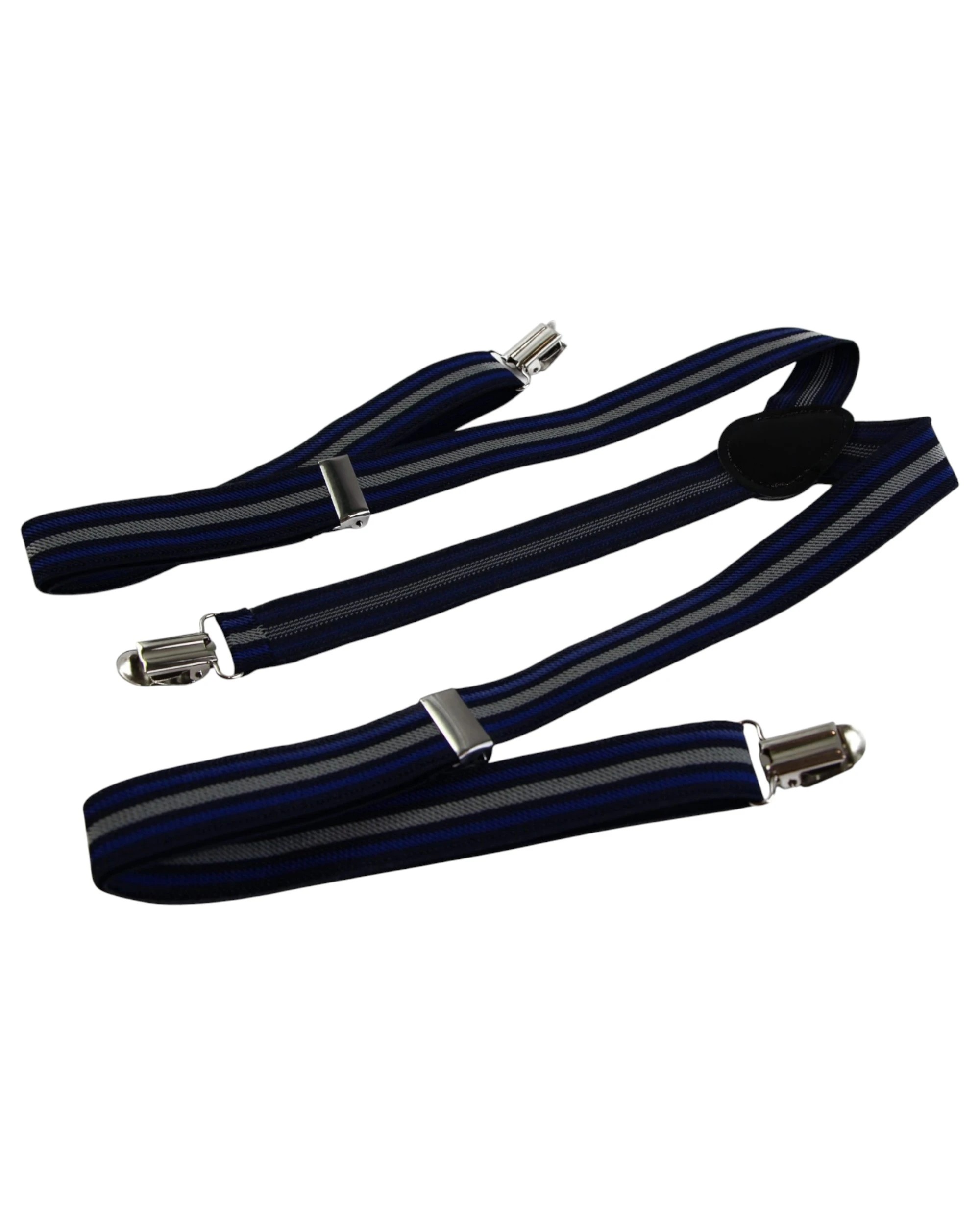 2 Zasel Mens Adjustable Black, Navy & Grey Striped Patterned Suspenders - Multi, 2 of 5