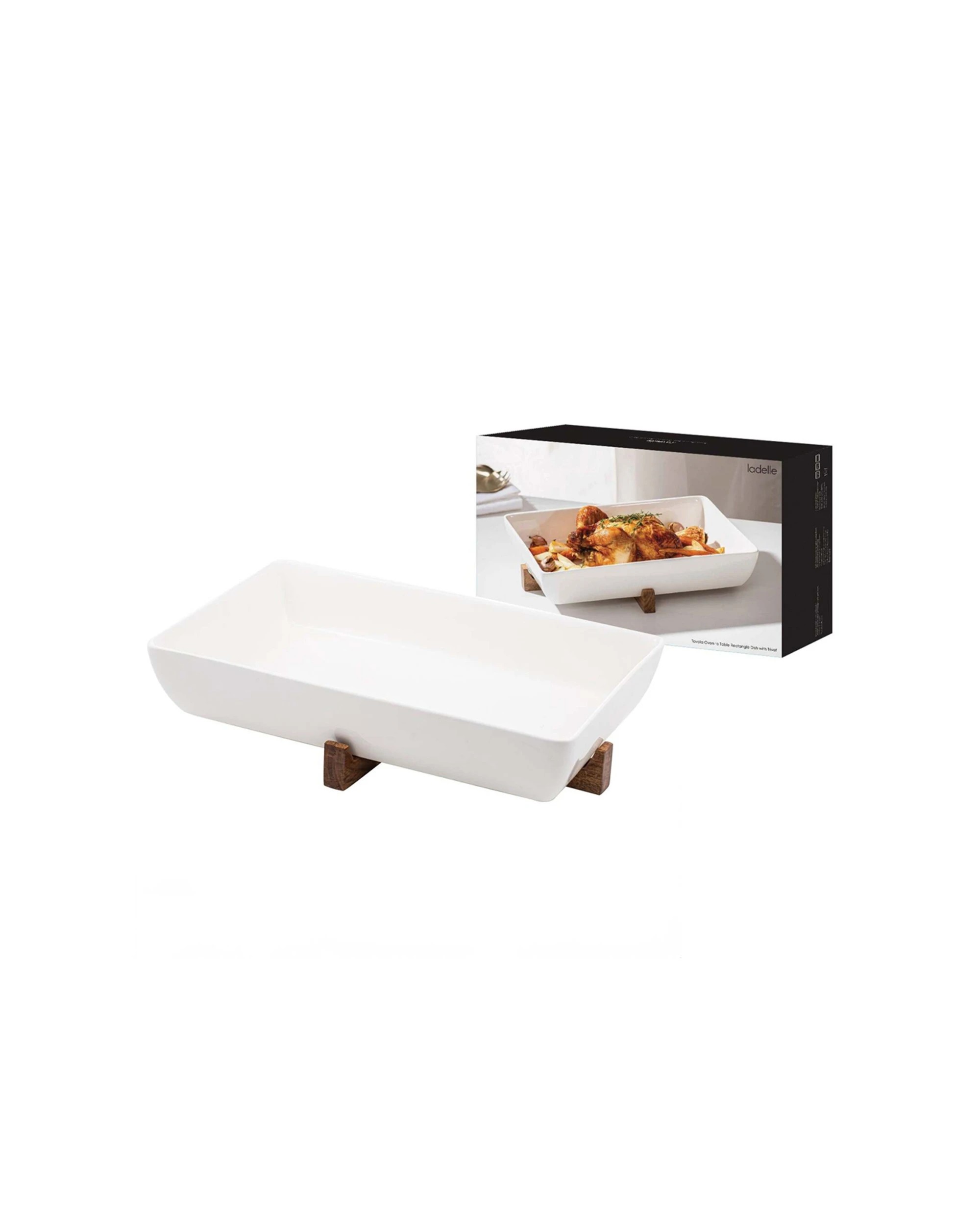 2 Ladelle Alto Oven To Table Porcelain Acacia Rectangular Dish With Trivet 40cm - White, 2 of 4