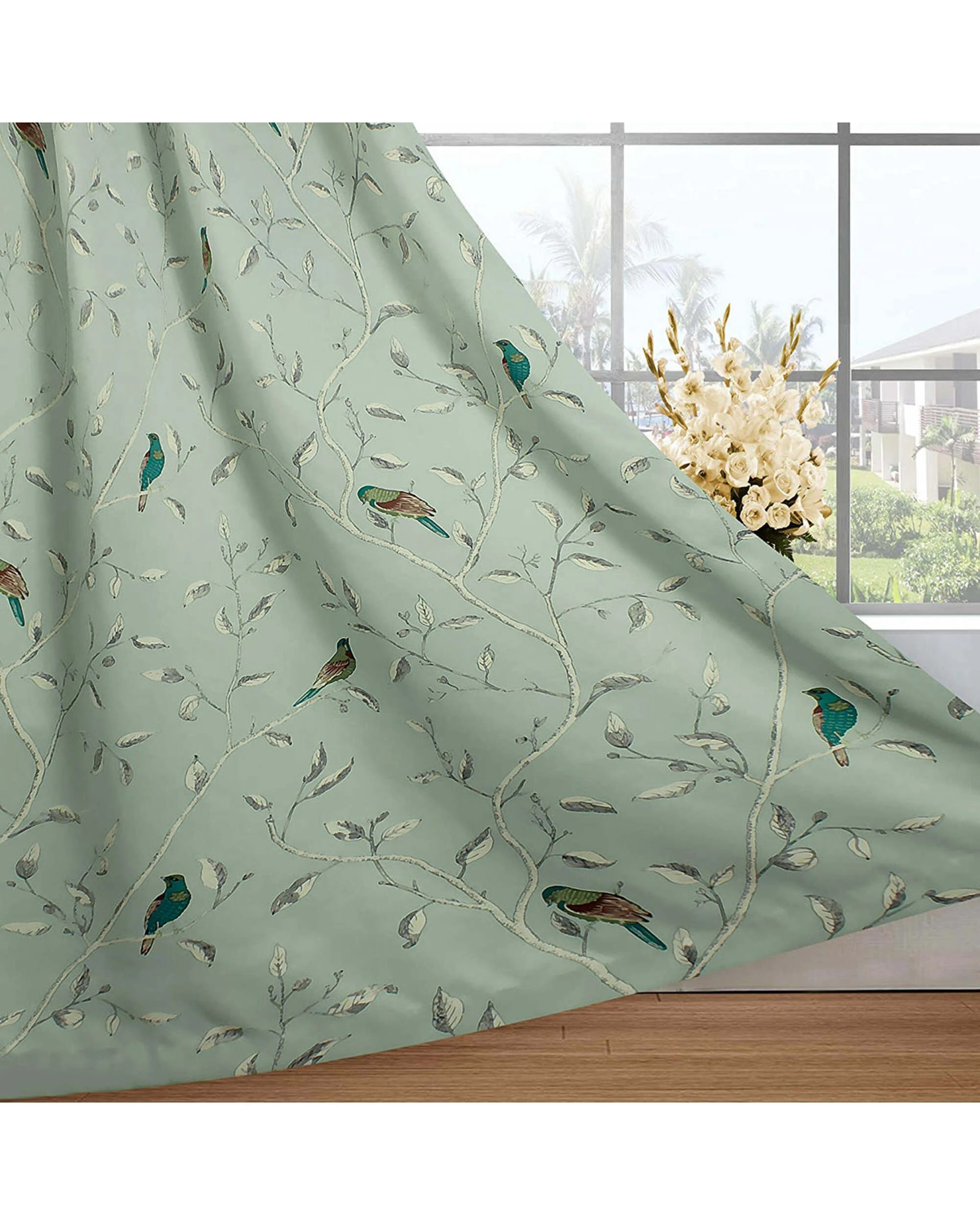 Smarcute Blockout Birds Rustic Grommet Curtain - 2X 132x160cm - Multi ...