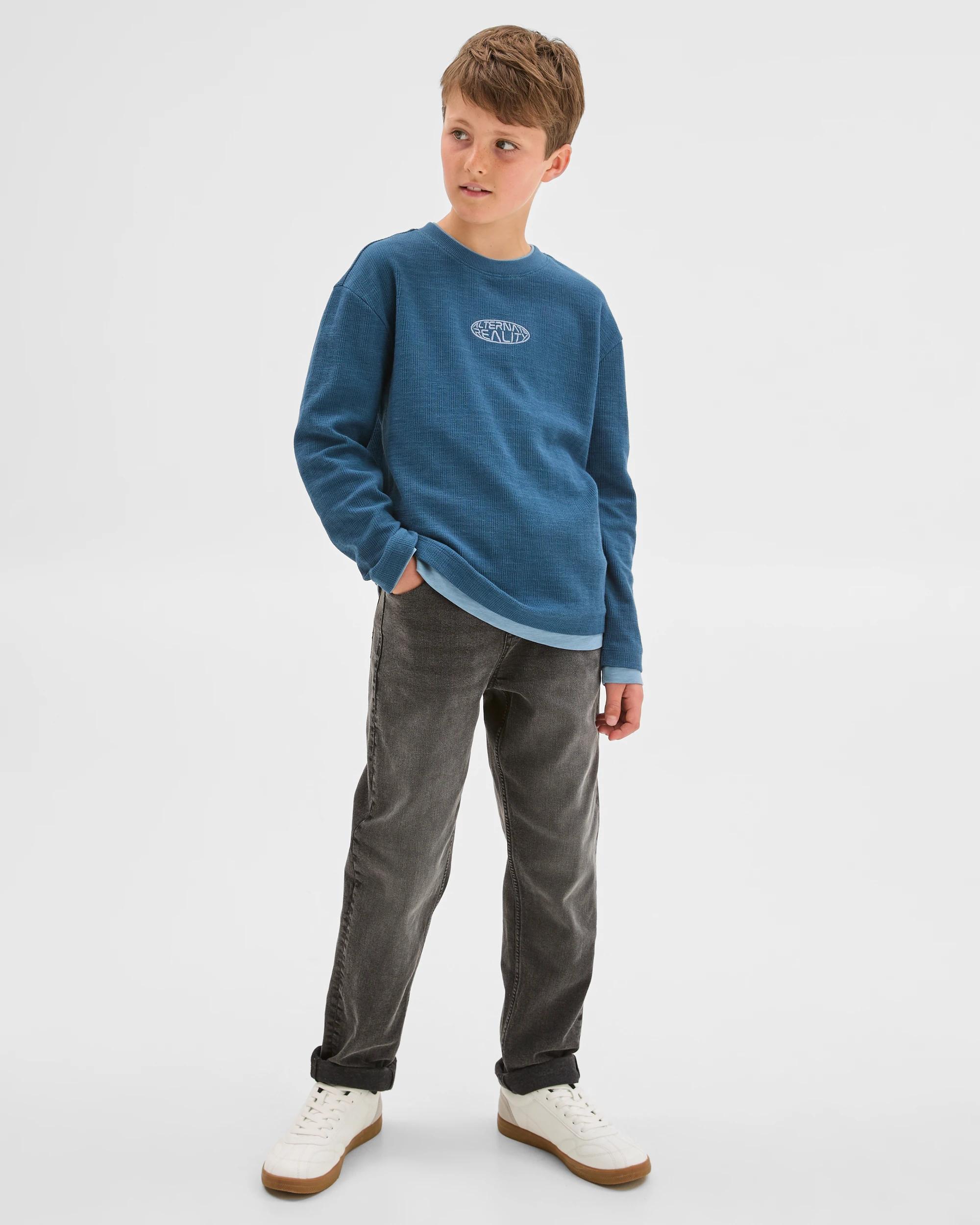 2 Target Kids Australian Cotton Long Sleeve Textured Waffle T-Shirt BLUE, 2 of 8