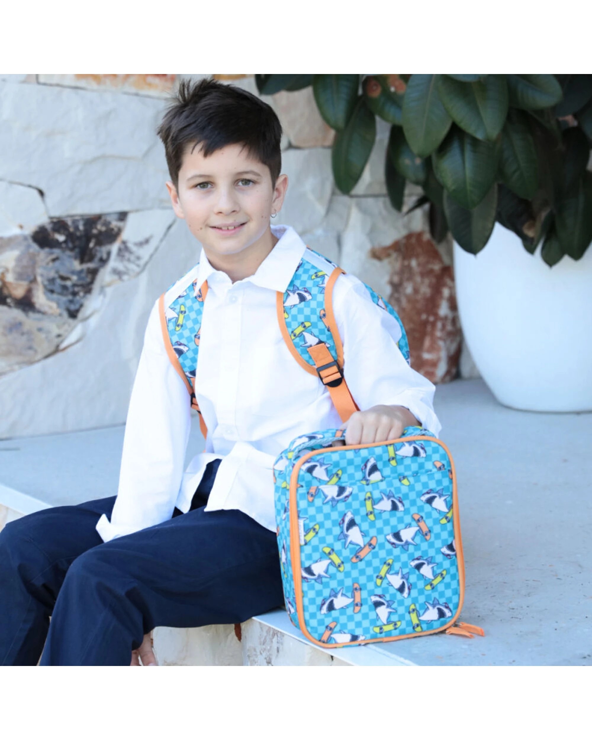 3 Splosh 2PK Out & About Shark Kids Children Insulated Lunch Bag Waterproof Polyester 21x25cm - Blue, 3 of 7
