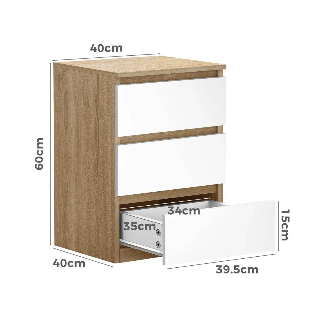 8 Alfordson Bedside Table Nightstand 3 Drawers Side End Table - Wood White, 8 of 10