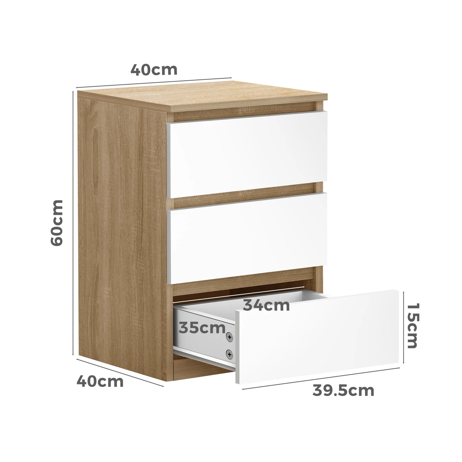 8 Alfordson Bedside Table Nightstand 3 Drawers Side End Table - Wood White, 8 of 10