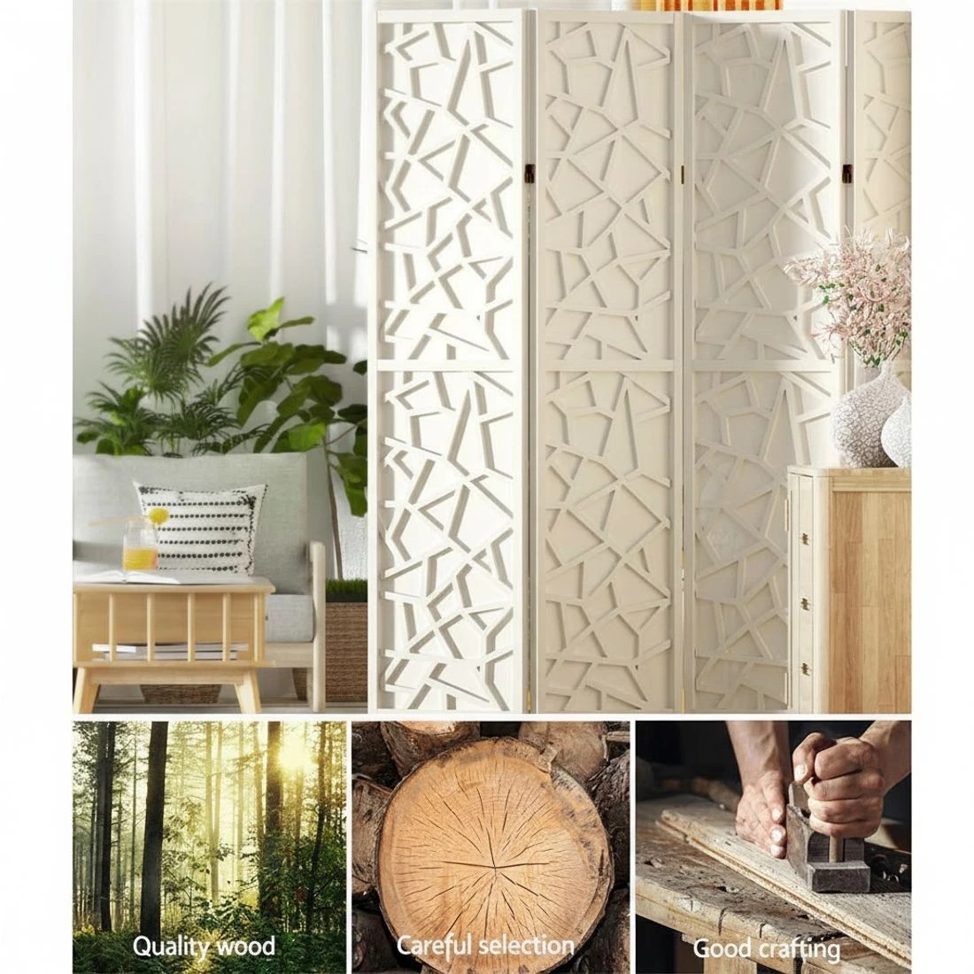 5 Artiss 4 Panel Room Divider Screen 162x170cm Clover - White, 5 of 7