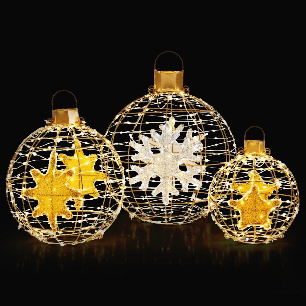 5 Costway 3x LED Christmas Lighted Lantern Balls Hanging Fairy Lights Metal Frame Xmas Decor, 5 of 5