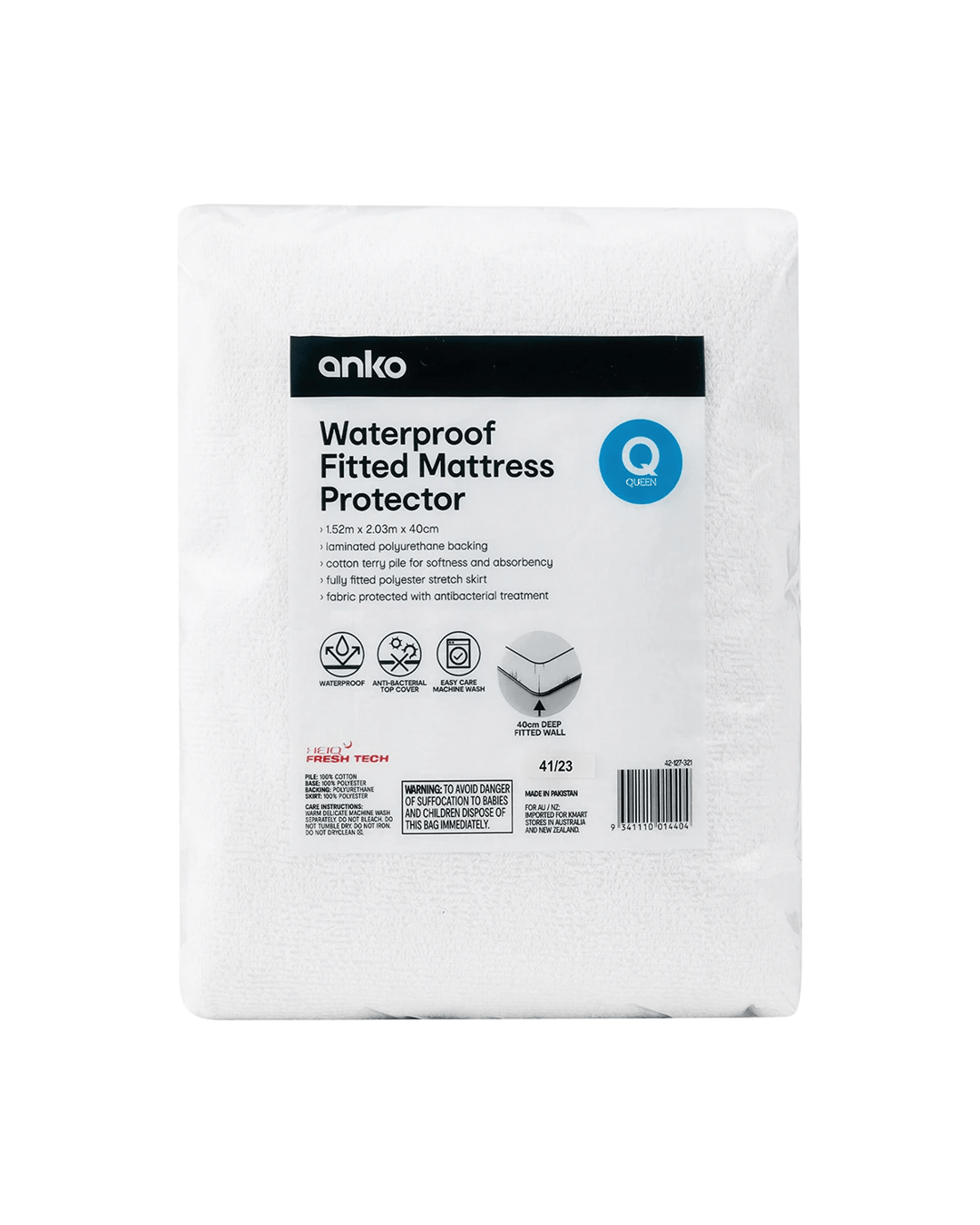 1 Waterproof Fitted Mattress Protector - Queen Bed, White, 1 of 4