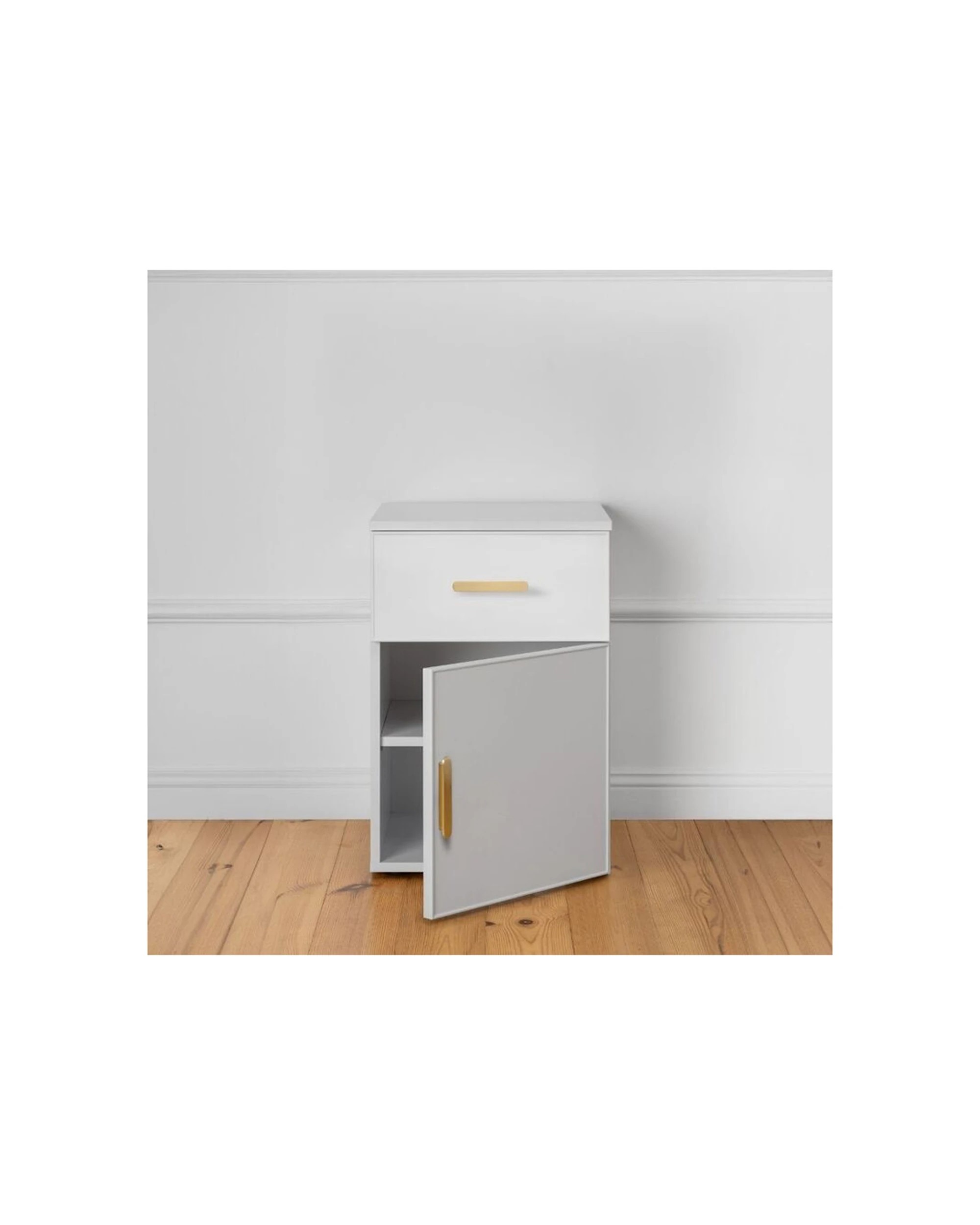 2 European Cabinetry Porto Bedside Table Slim Front Brass Oval Handle - White, 2 of 4