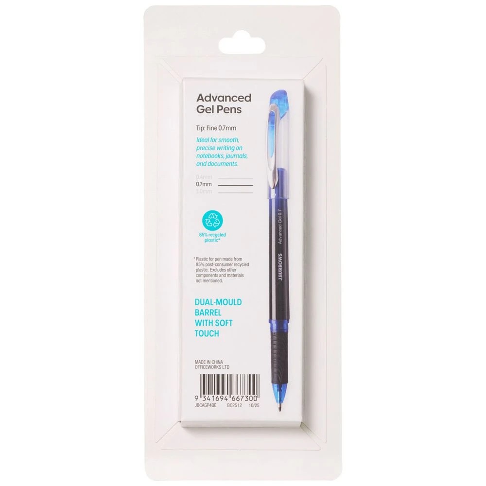 4 J.Burrows Gel Pen 0.7mm Blue 4 Pack, 4 of 5