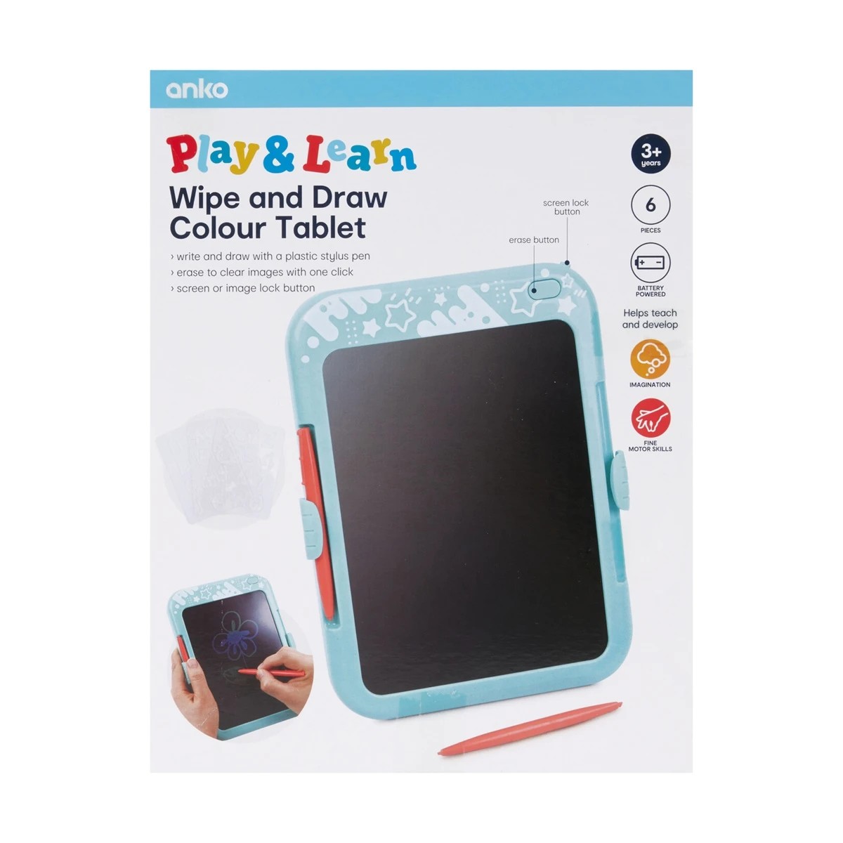 9 6 Piece Play & Learn Wipe and Draw Colour Tablet, 9 of 9